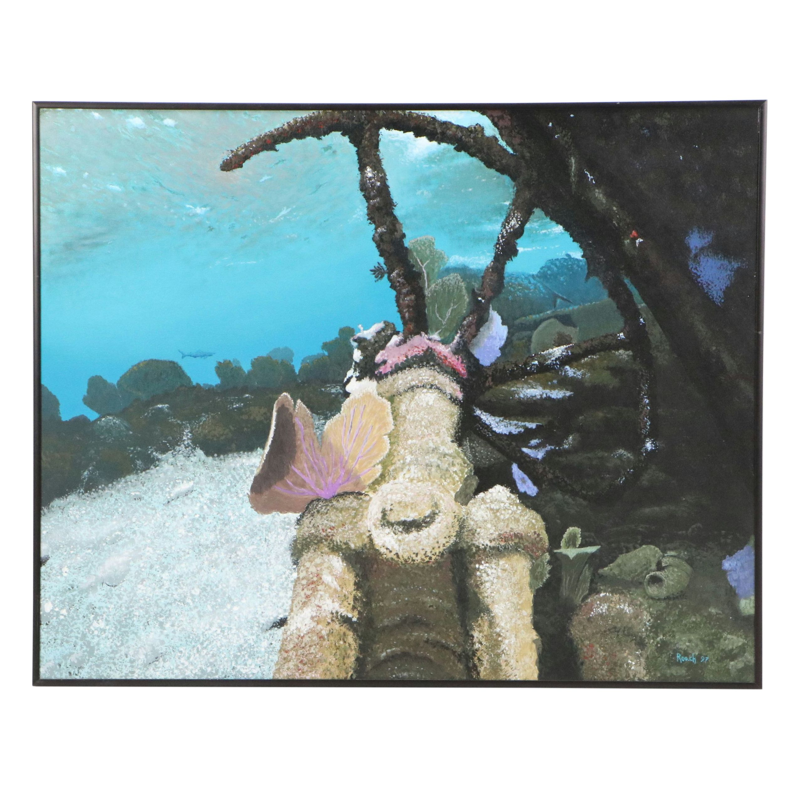 Richard Roach Acrylic Marine Wreakscape Painting, 1997