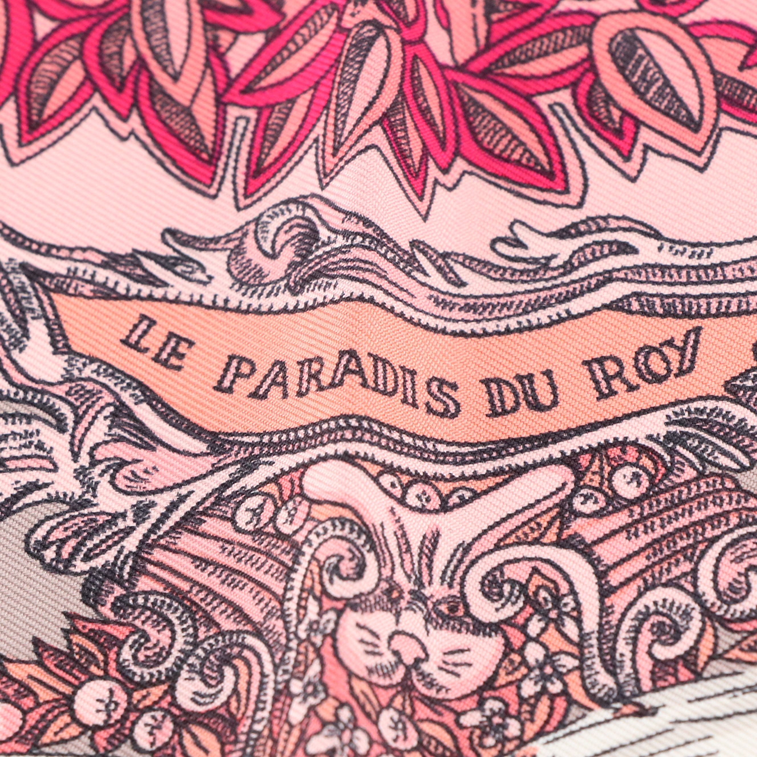 Hermès "Le Paradis Du Roy" Scarf 90 in Pink Silk Twill