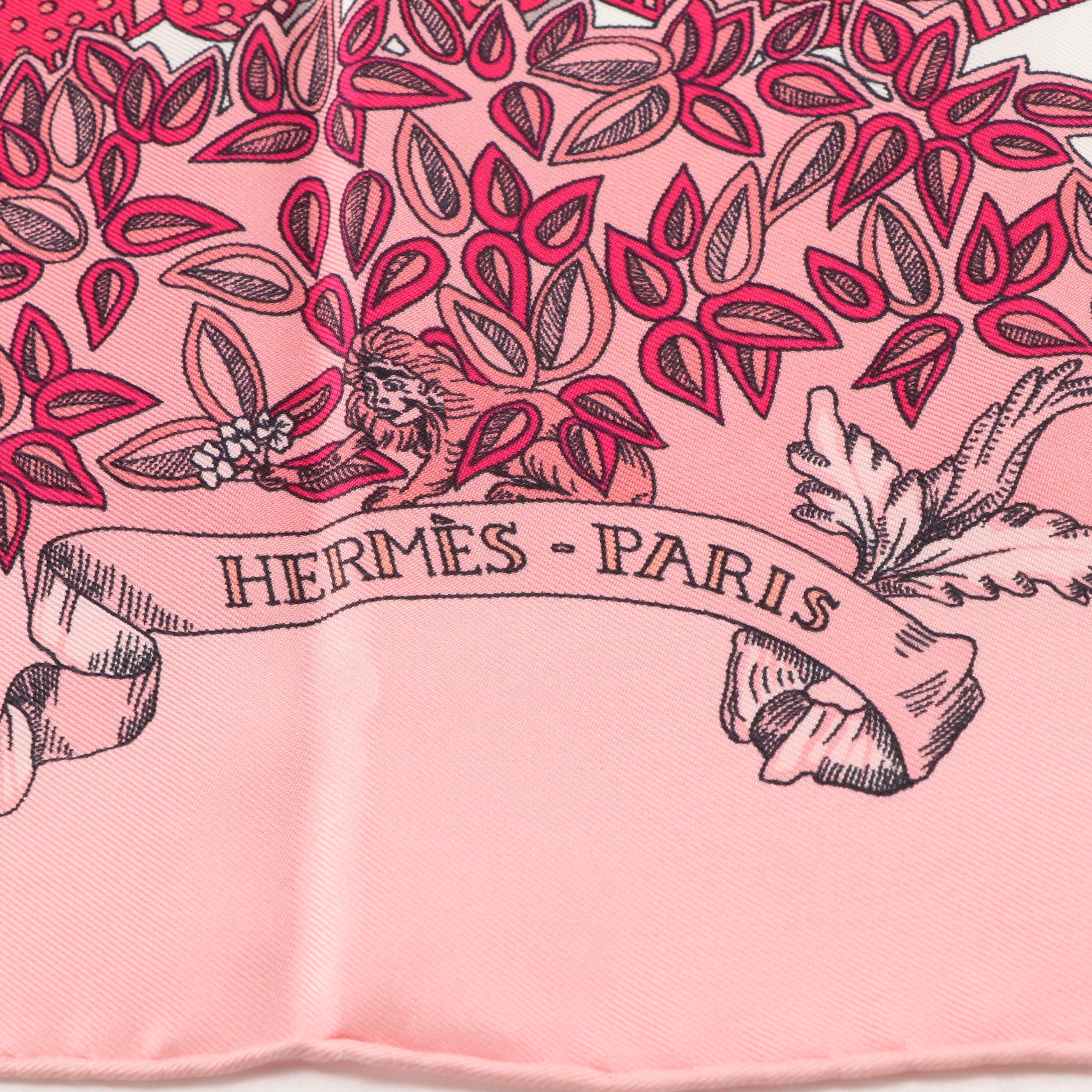Hermès "Le Paradis Du Roy" Scarf 90 in Pink Silk Twill
