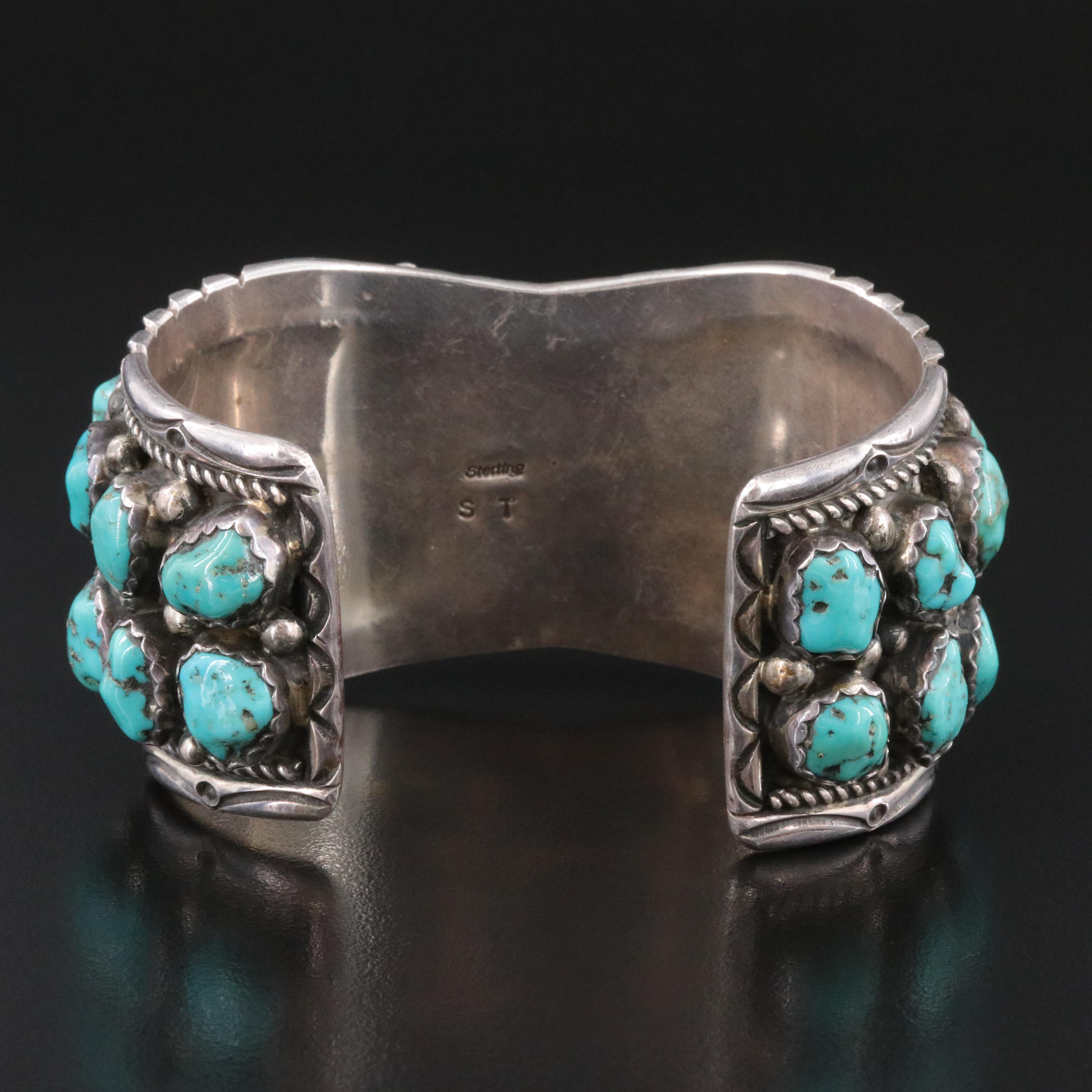 Timex Southwestern Style Sterling and Turquoise Cuff Bracelet Watch