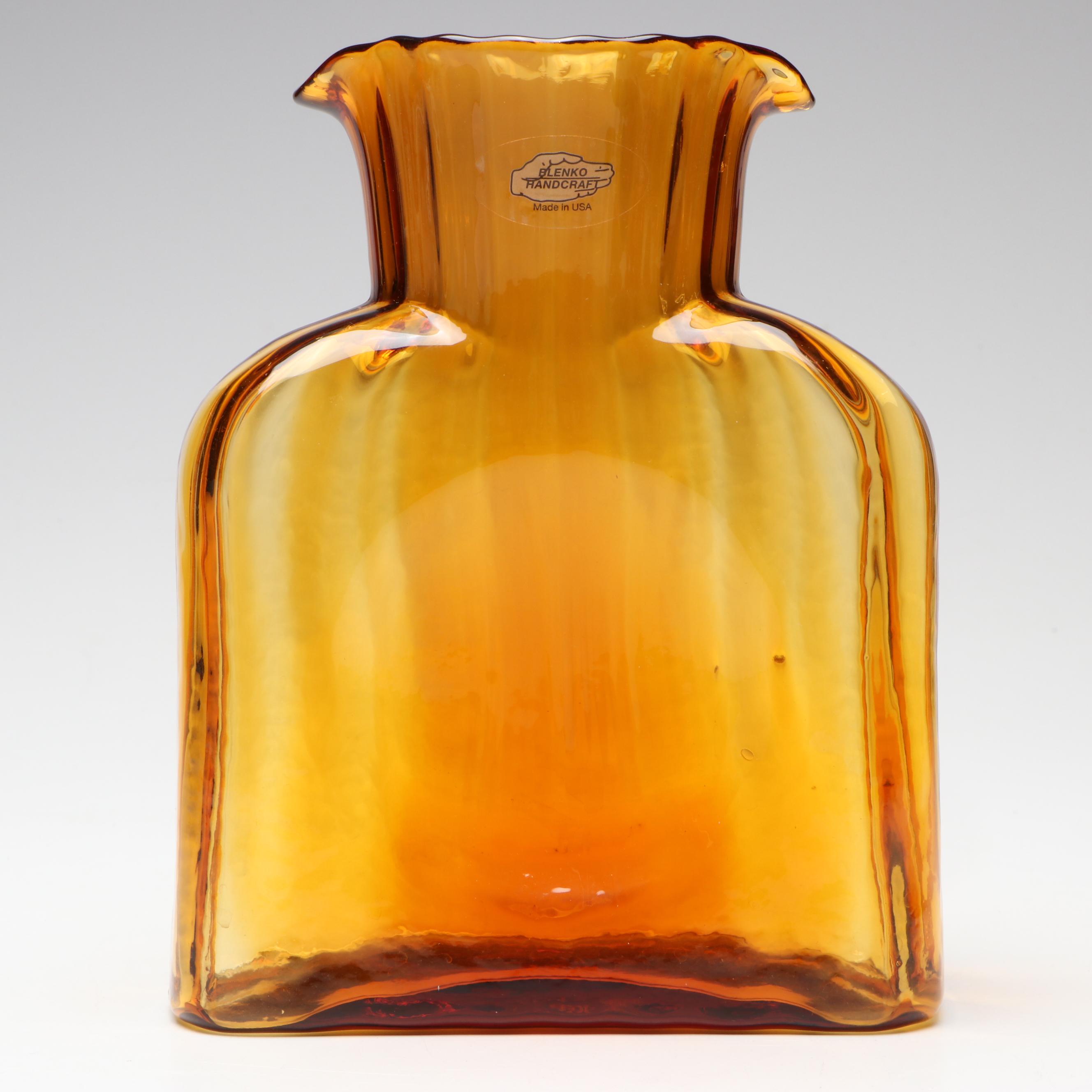 Blenko Amberina Glass Water Bottle and Crackle Glass Decanter