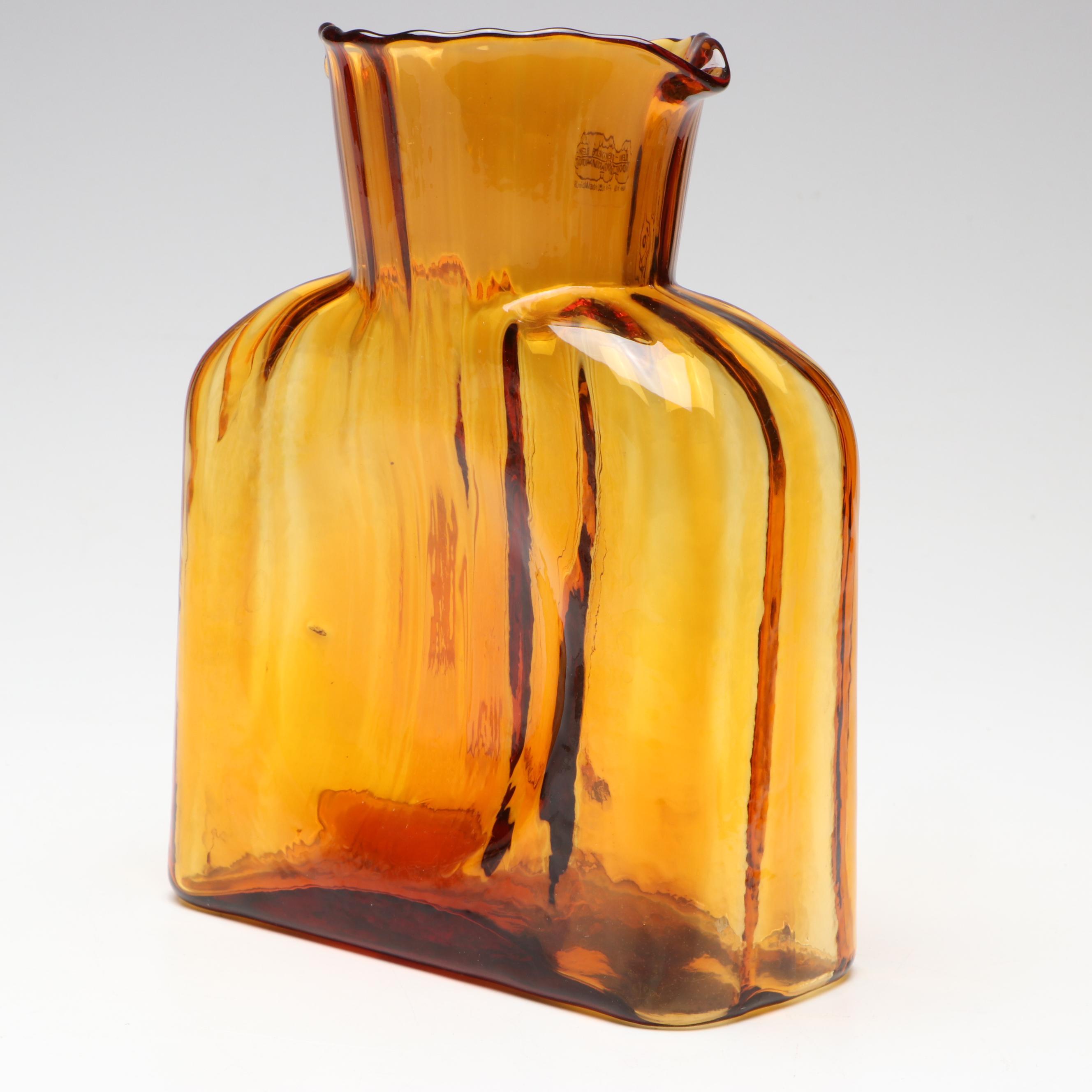 Blenko Amberina Glass Water Bottle and Crackle Glass Decanter