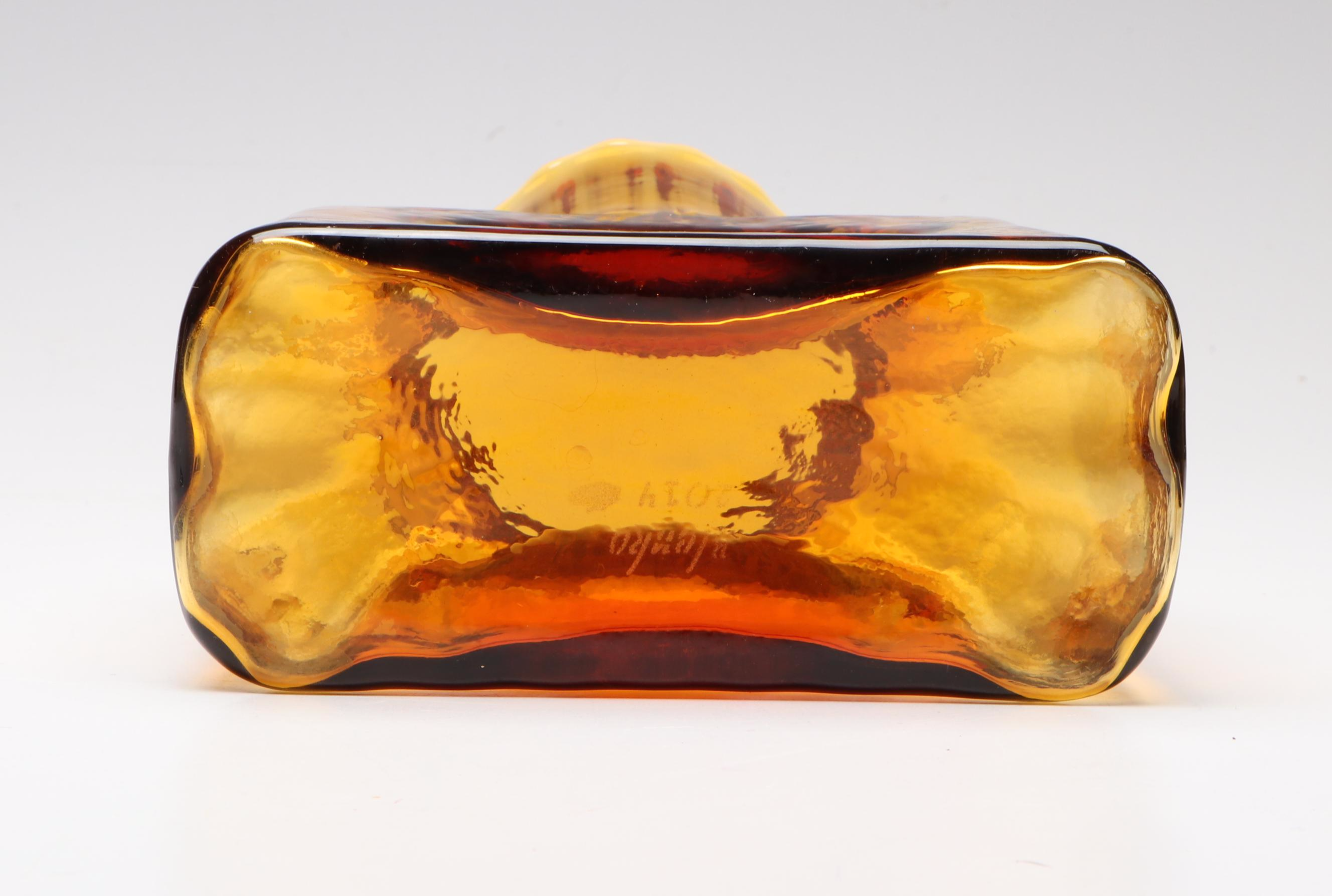 Blenko Amberina Glass Water Bottle and Crackle Glass Decanter