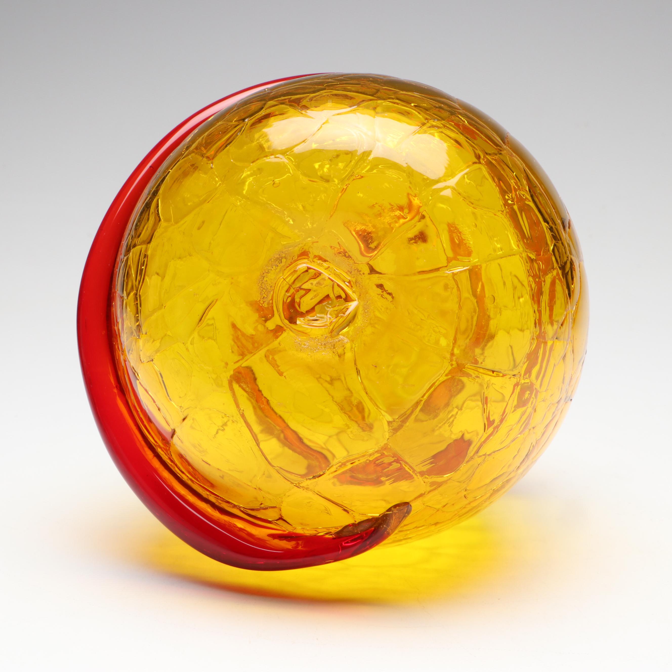 Blenko Amberina Glass Water Bottle and Crackle Glass Decanter