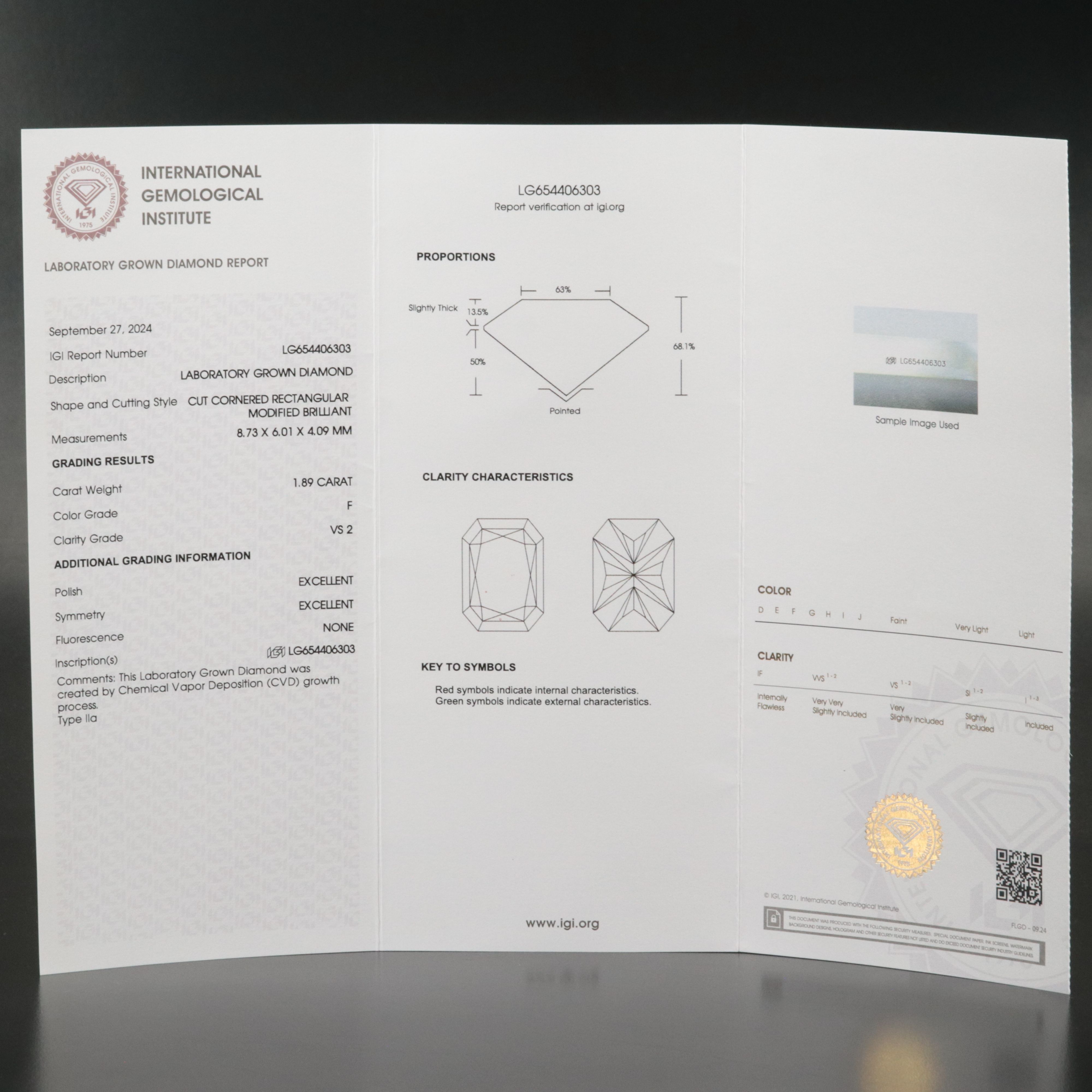 Loose 1.89 CT Lab Grown Diamond with IGI Report