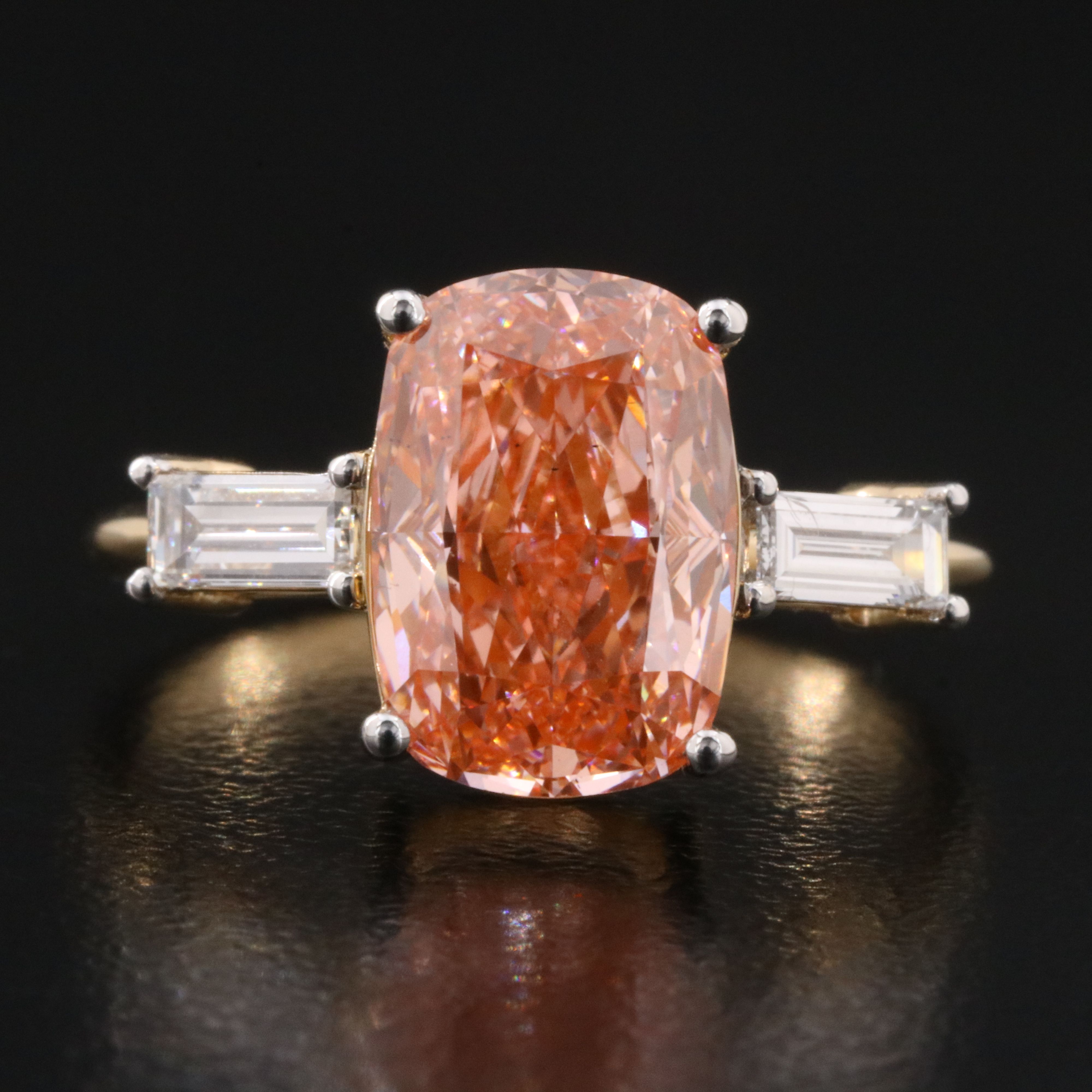 18K 3.42 CTW Lab Grown Diamond Ring with Fancy Vivid Pink Center and IGI Report