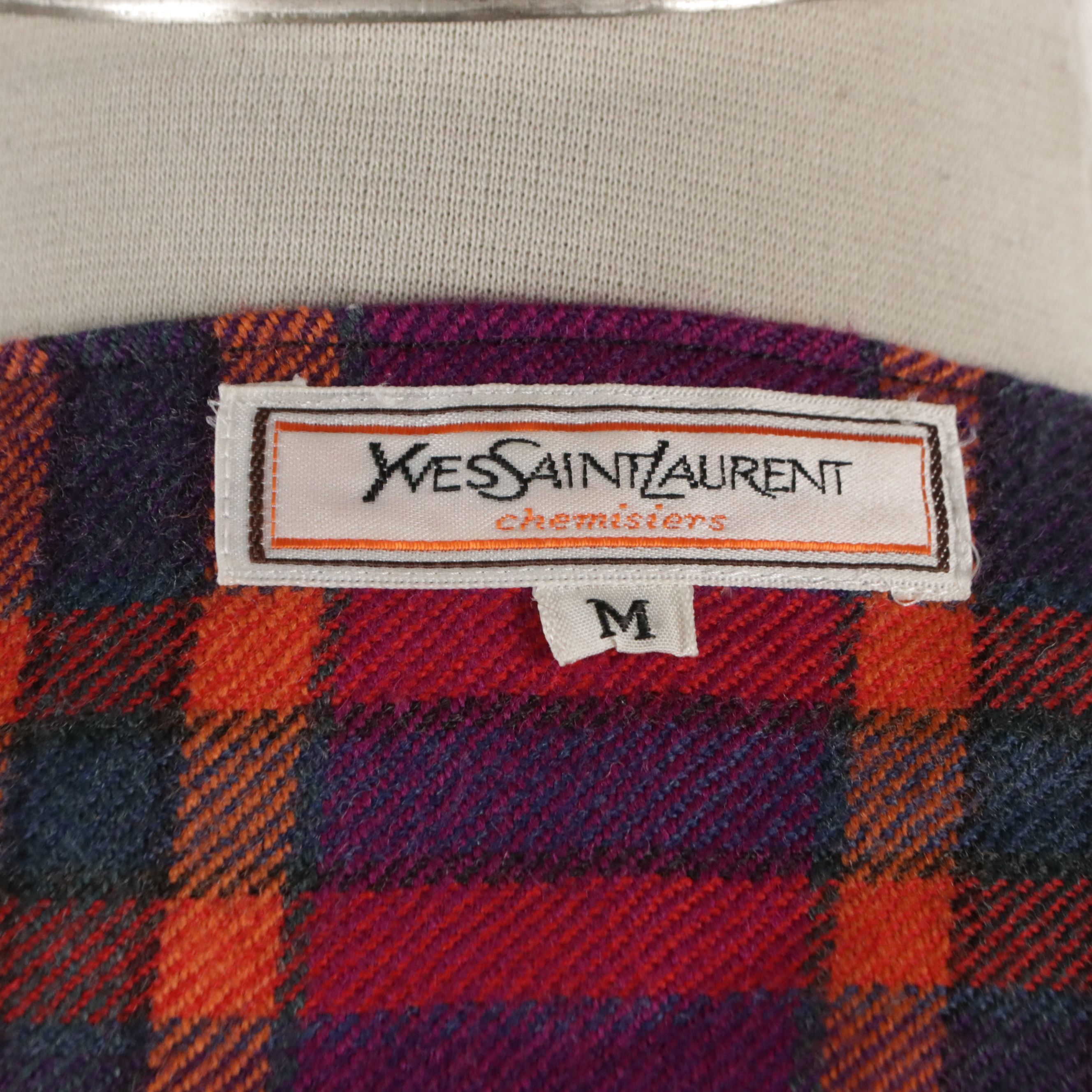 Yves Saint Laurent Chemisiers Plaid Wool Double-Breasted Collarless Jacket