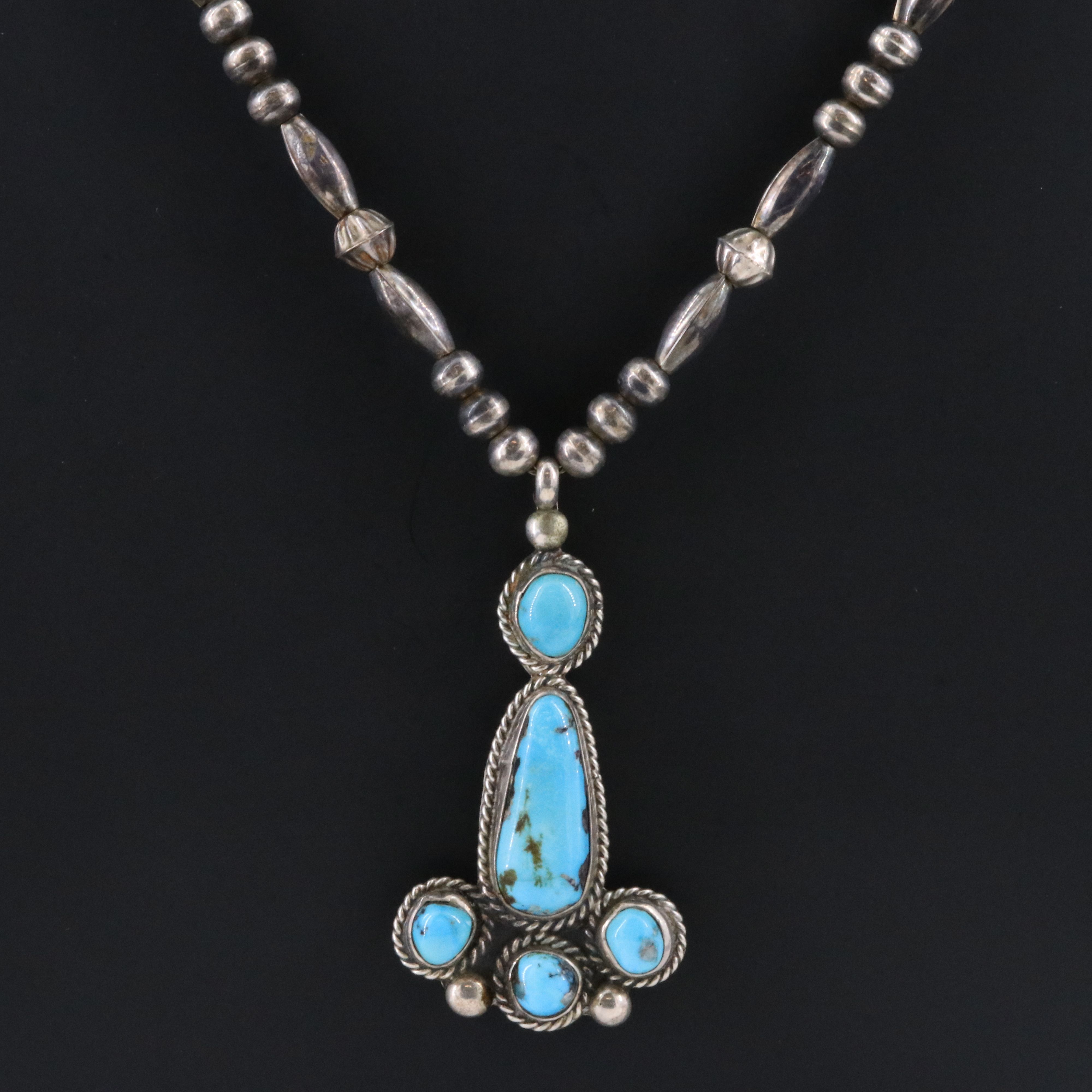 Southwestern Sterling Turquoise Necklace with Rope Detail