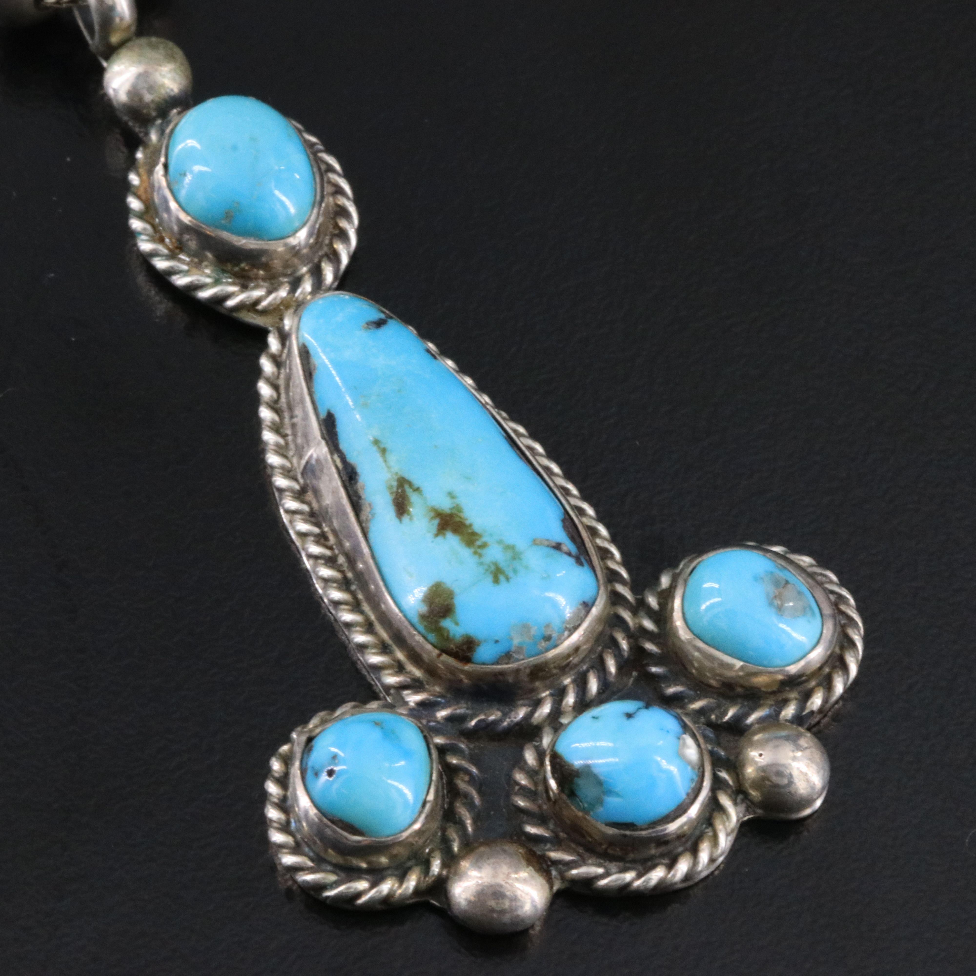 Southwestern Sterling Turquoise Necklace with Rope Detail