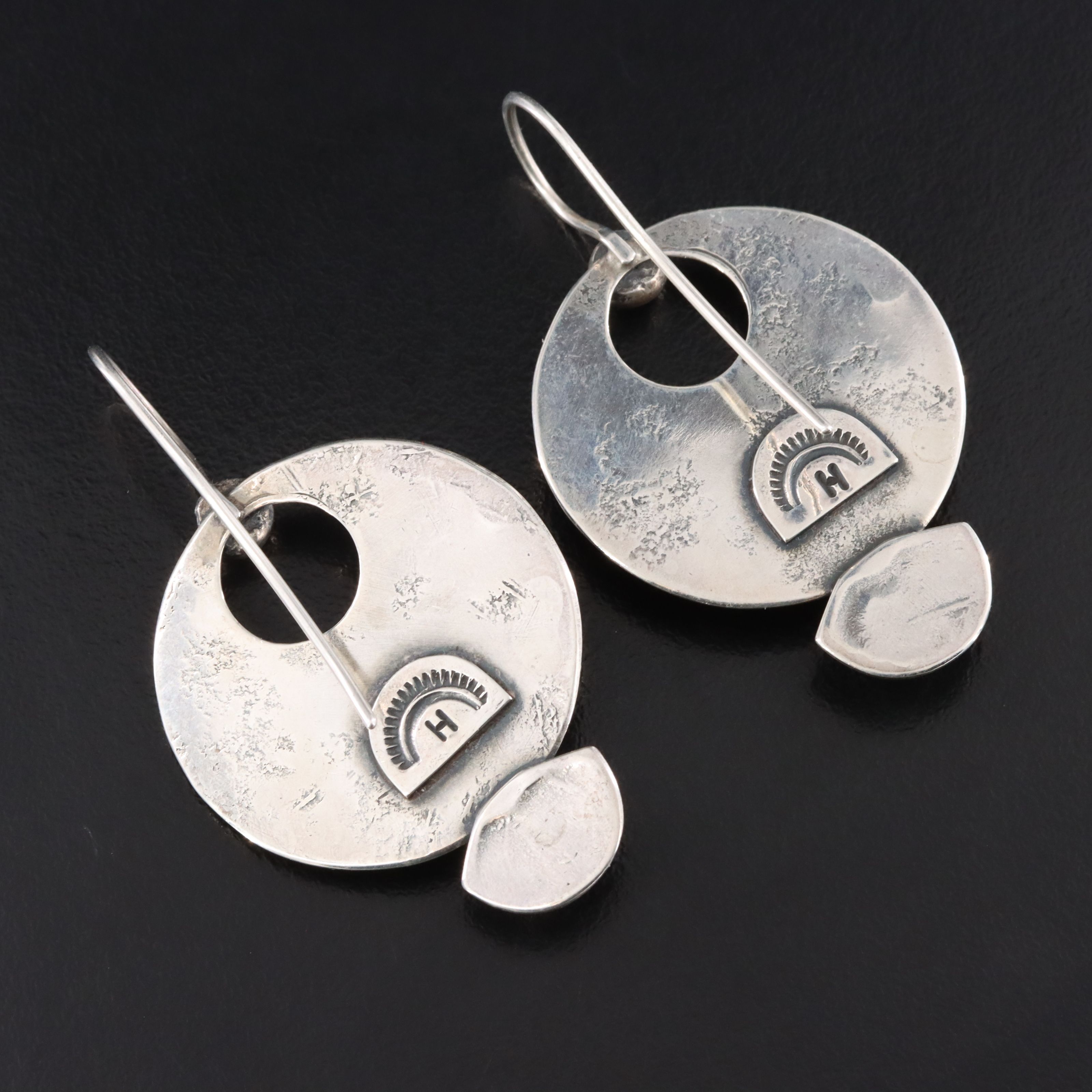 Signed Southwestern Sterling Turquoise Stampwork Earrings