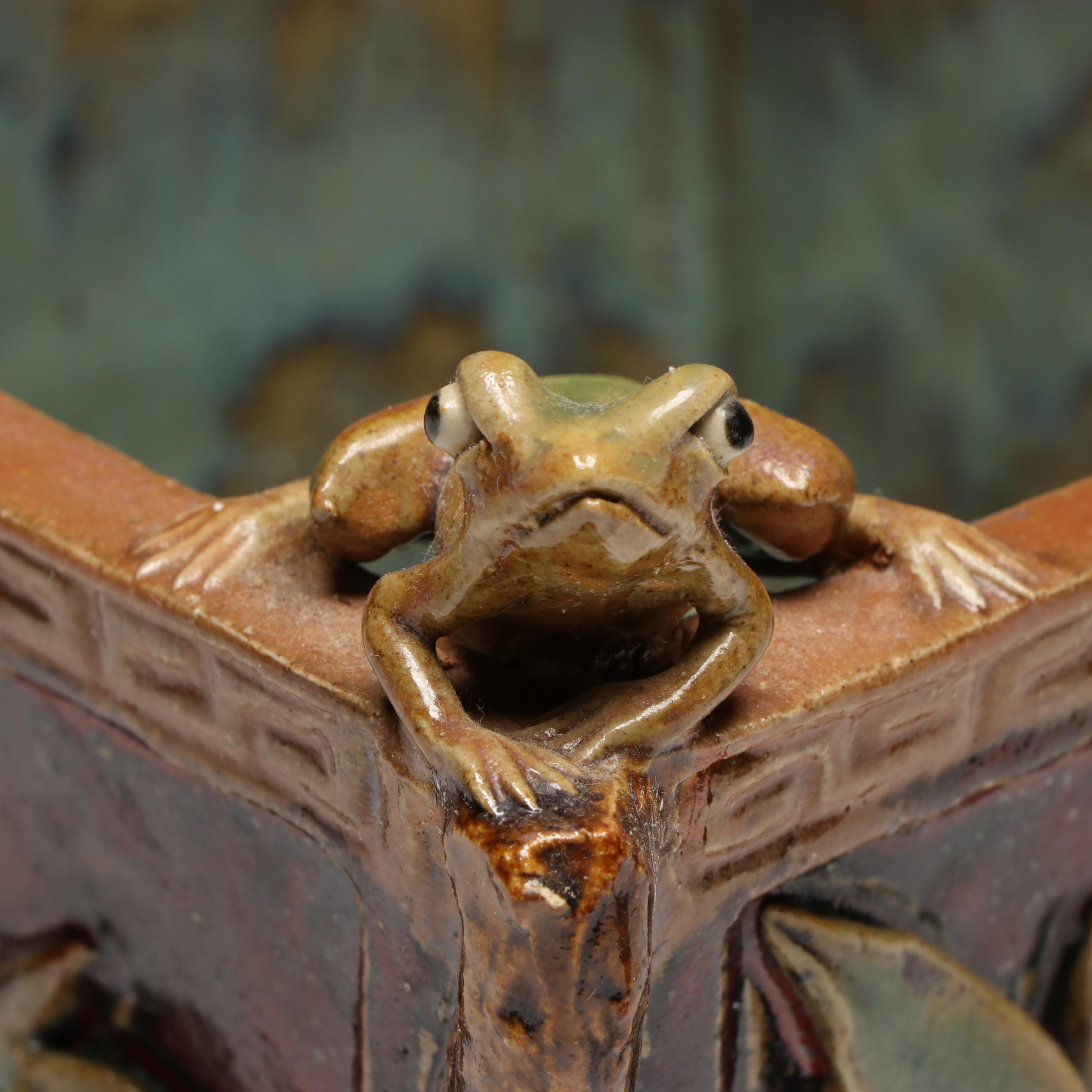 Chinese Majolica Frog Footed Planter, Leaf Tray and Teapot
