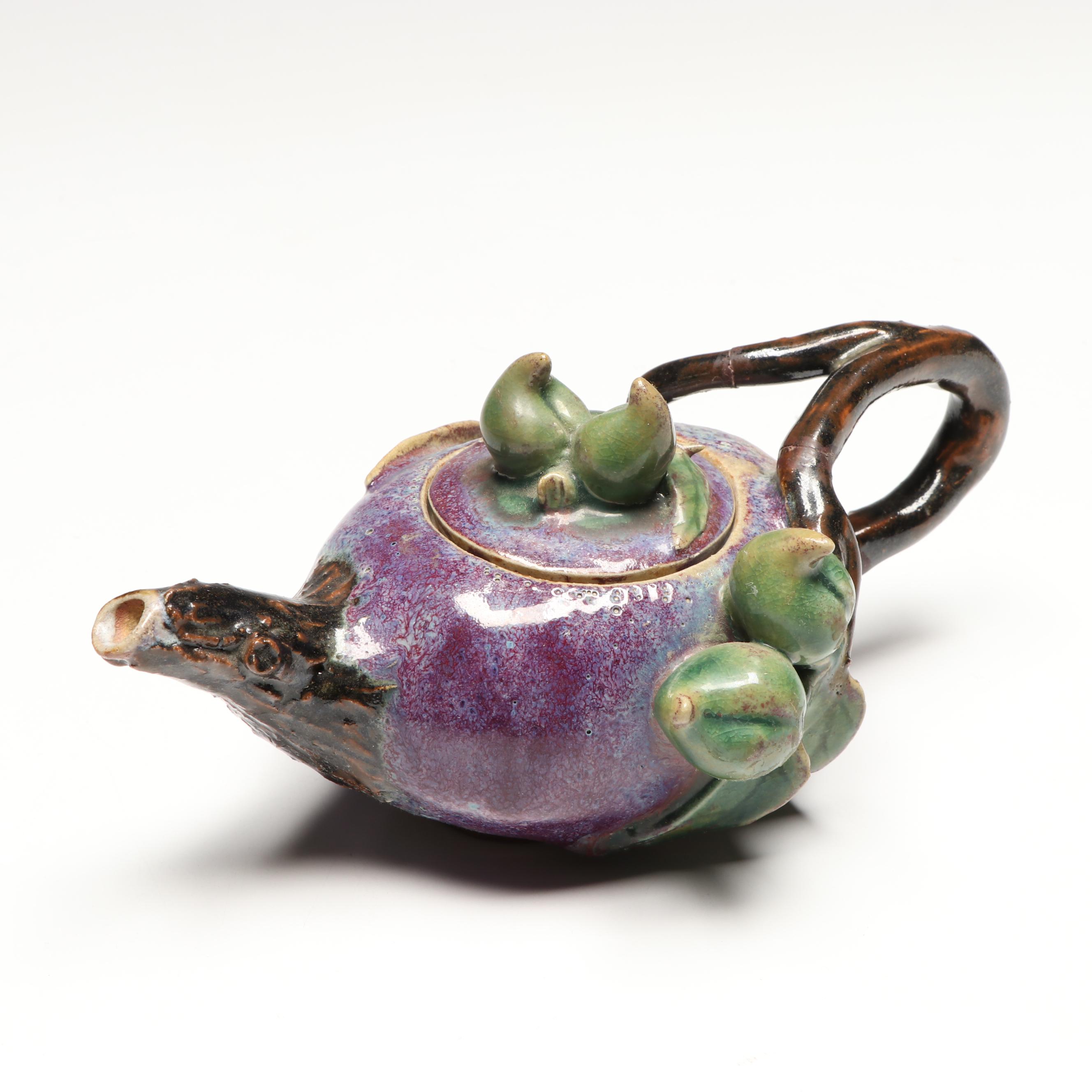 Chinese Majolica Frog Footed Planter, Leaf Tray and Teapot