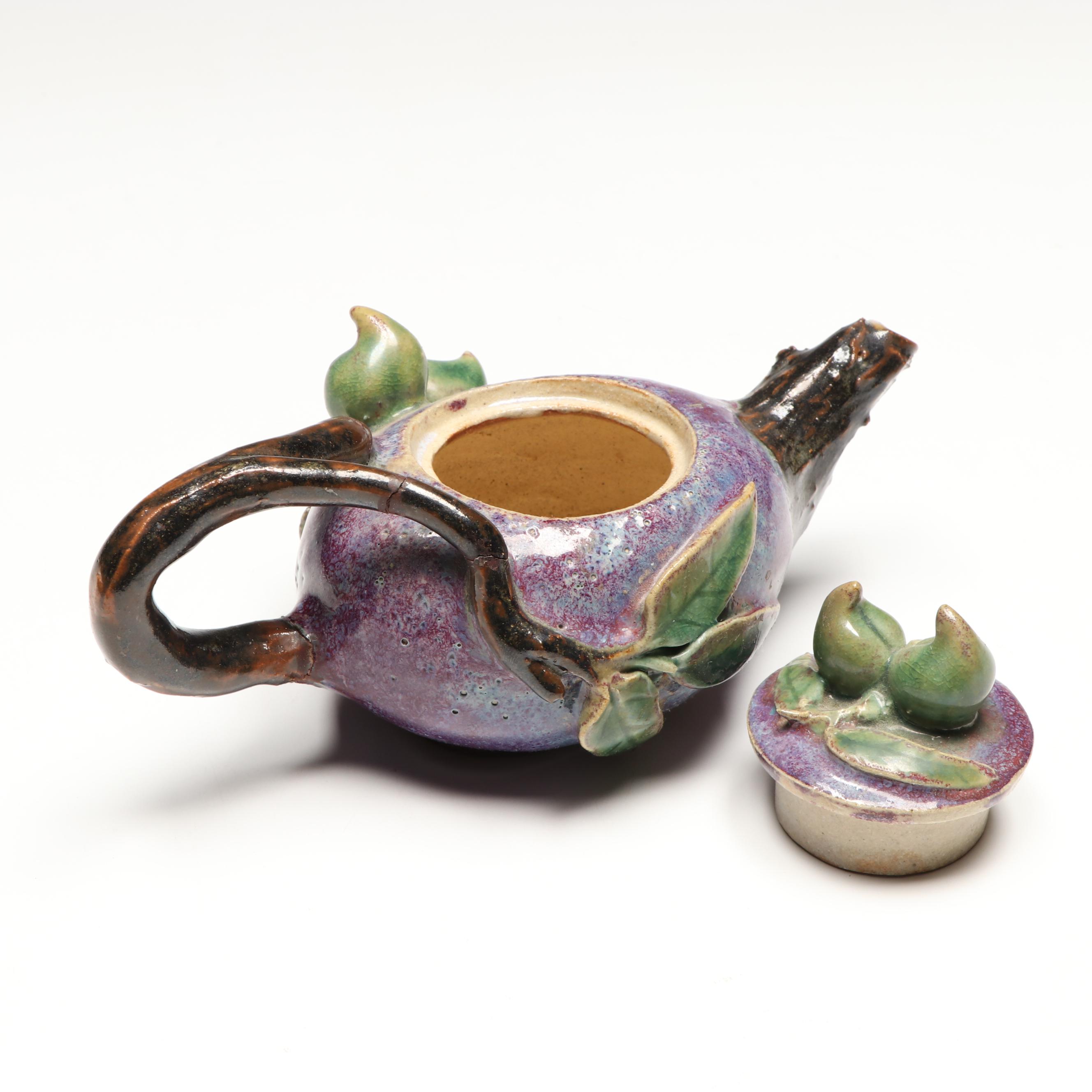 Chinese Majolica Frog Footed Planter, Leaf Tray and Teapot