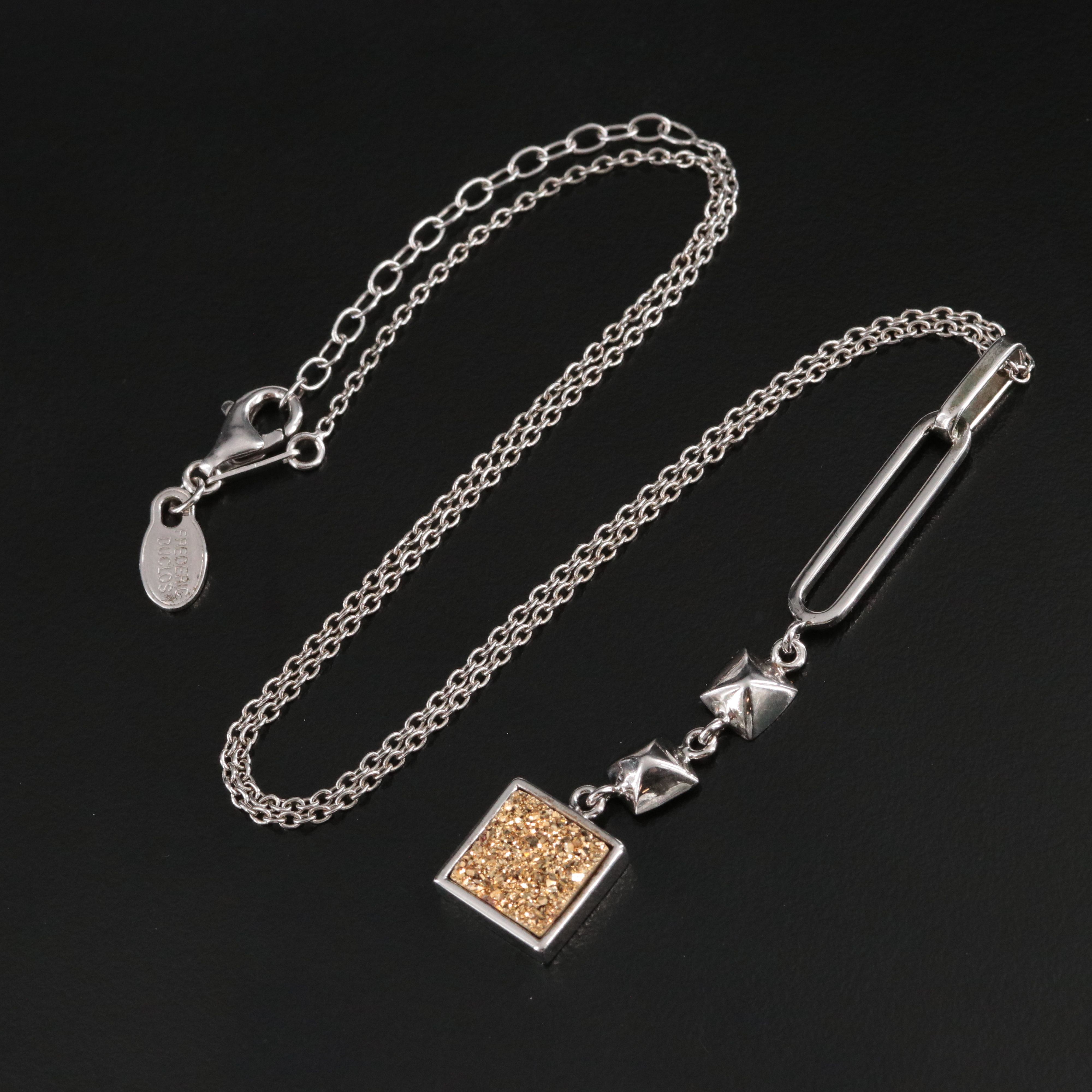 Frederic Duclos Sterling Druzy Pendant Necklace