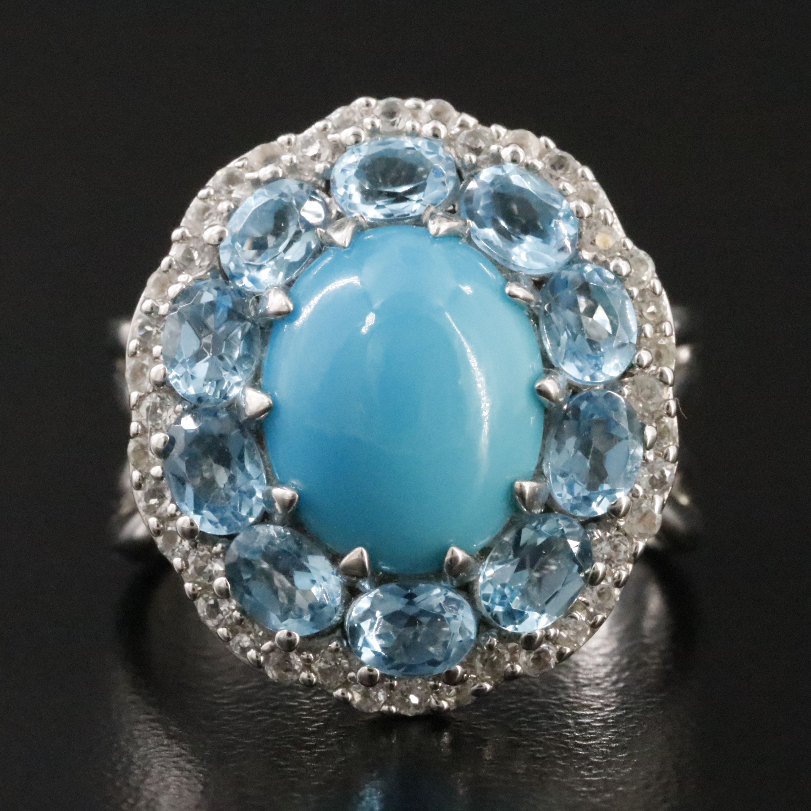 Sterling Turquoise, Blue and White Topaz Ring