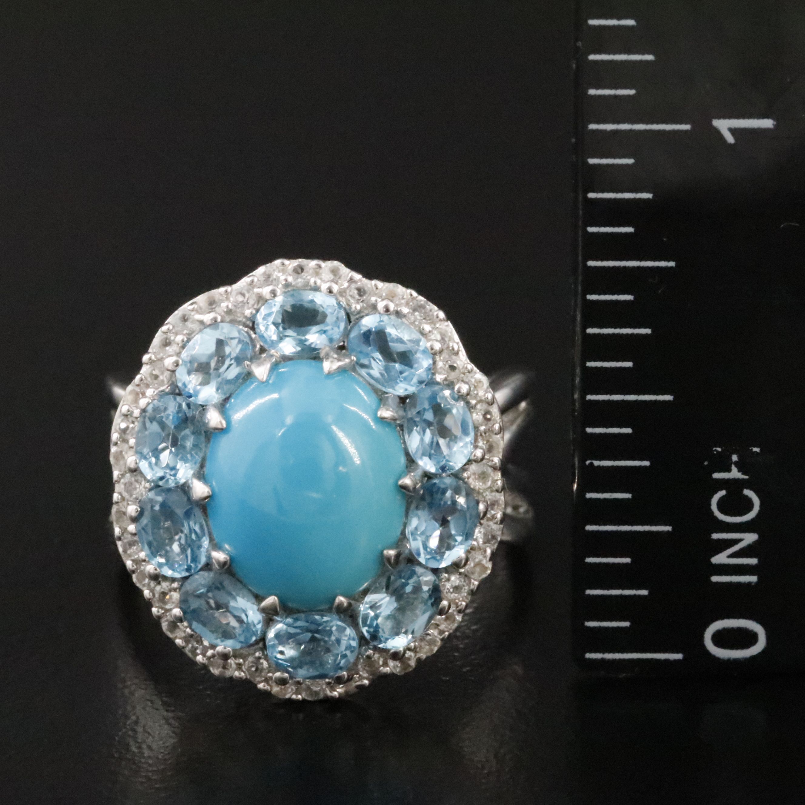 Sterling Turquoise, Blue and White Topaz Ring