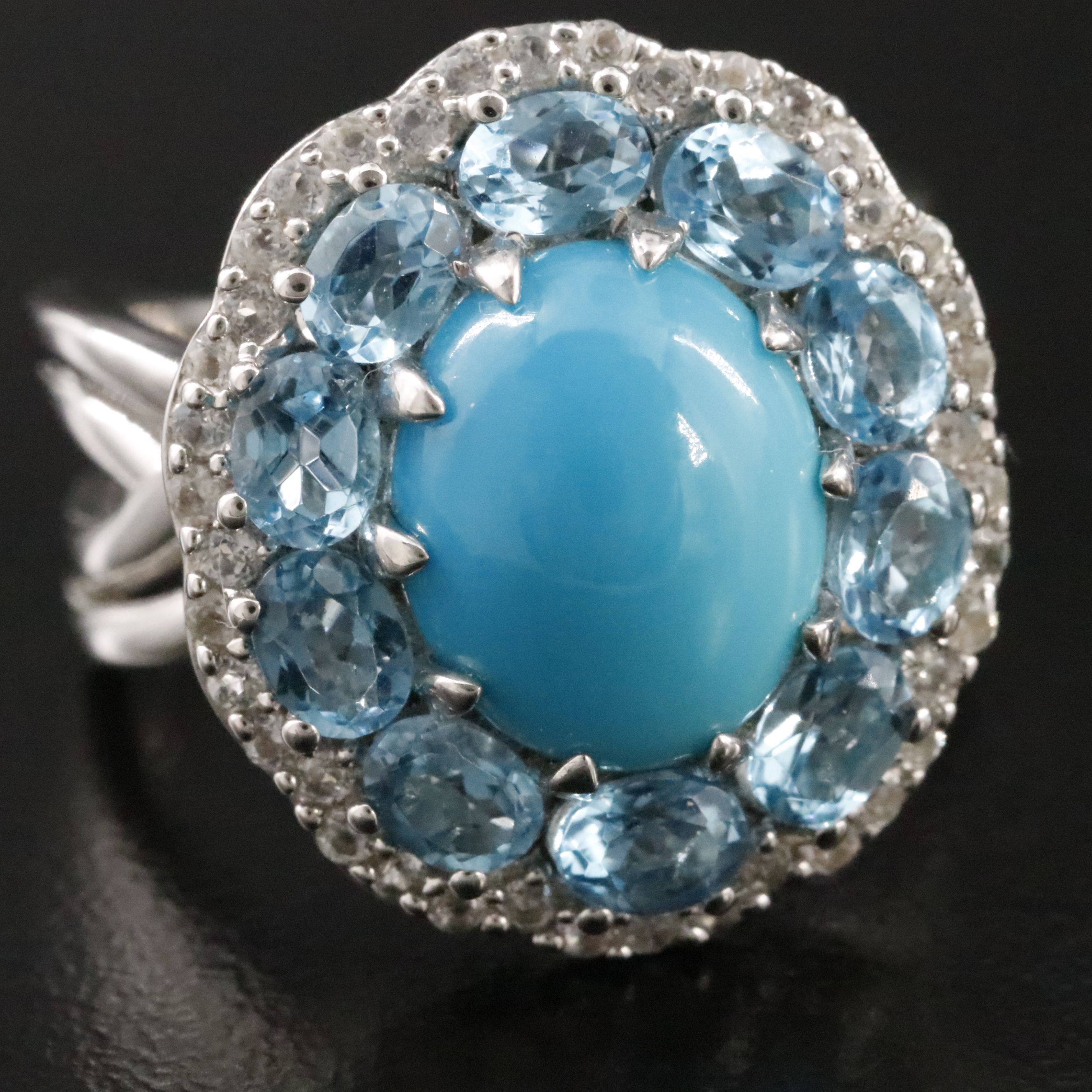 Sterling Turquoise, Blue and White Topaz Ring