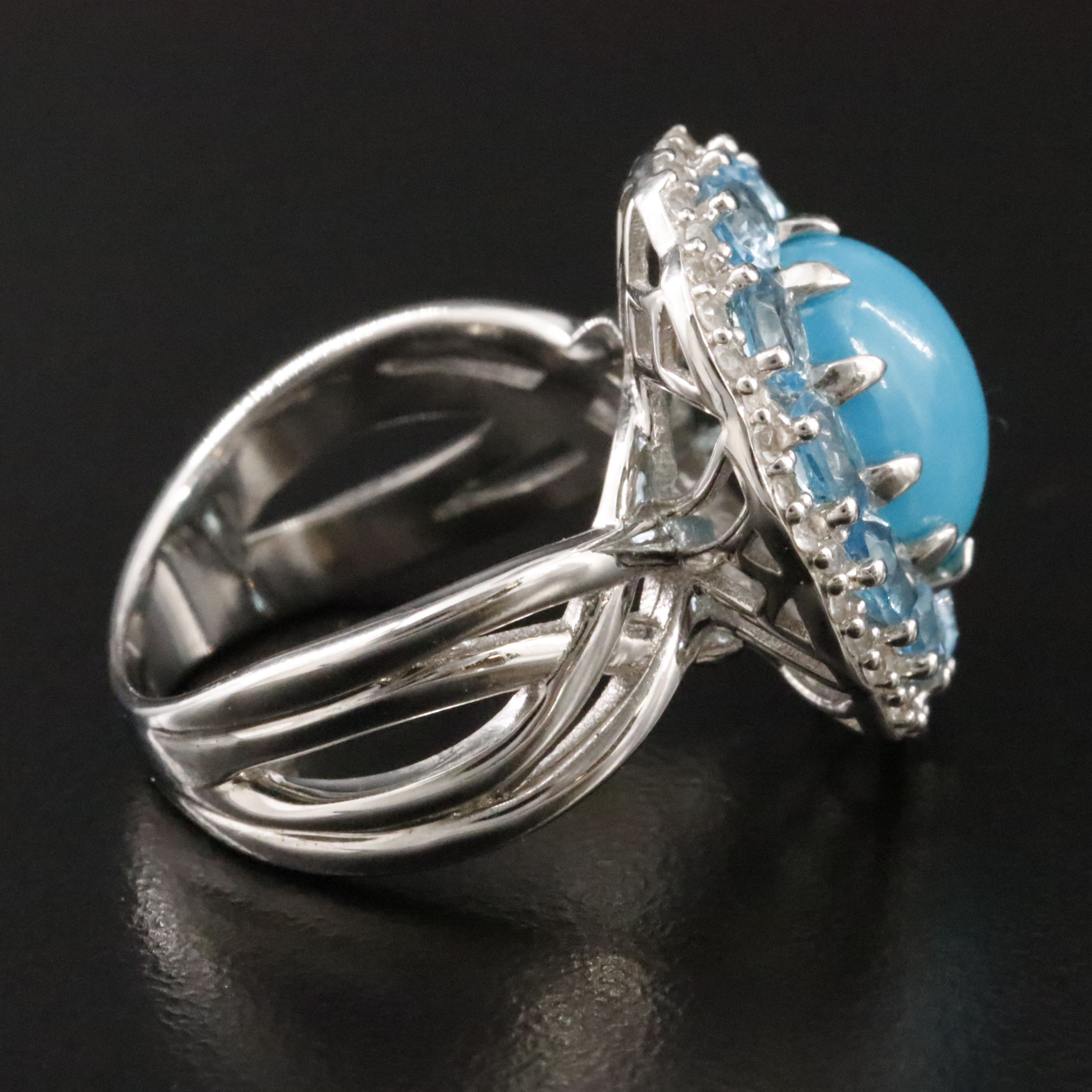 Sterling Turquoise, Blue and White Topaz Ring