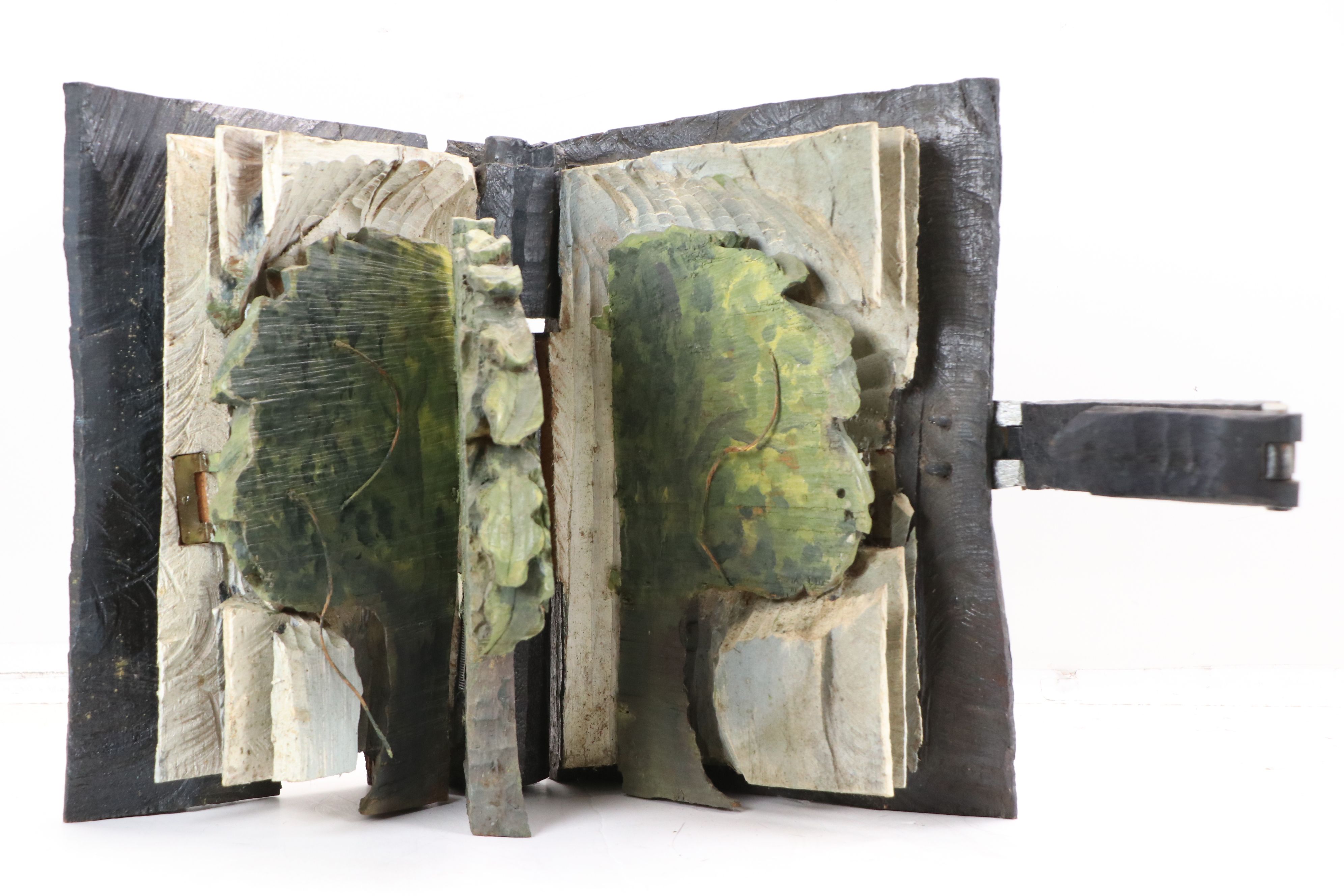 Hand-Carved Wooden Folk Art Pop-Up Book Sculpture with Tree, 20th Century