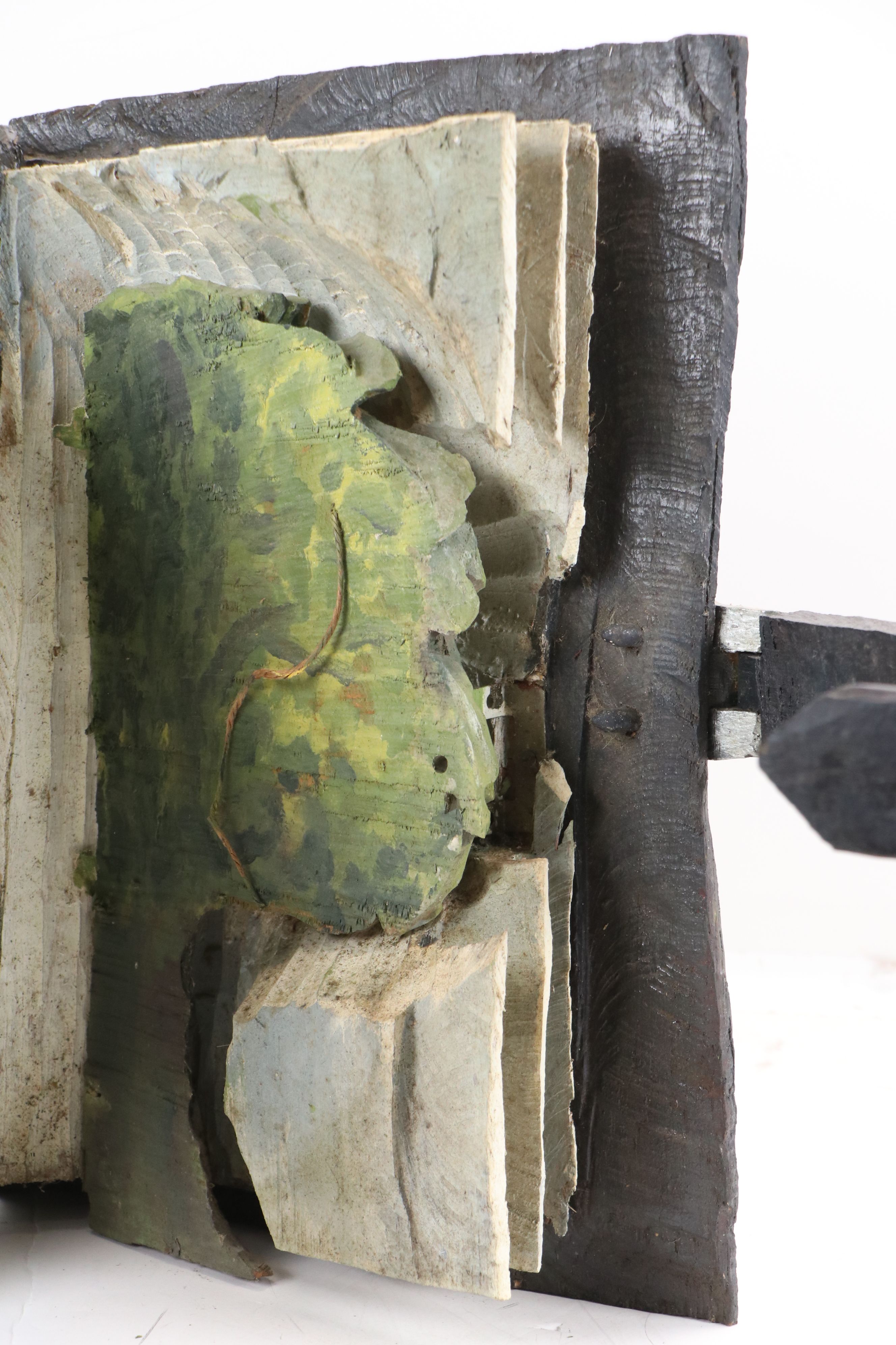 Hand-Carved Wooden Folk Art Pop-Up Book Sculpture with Tree, 20th Century