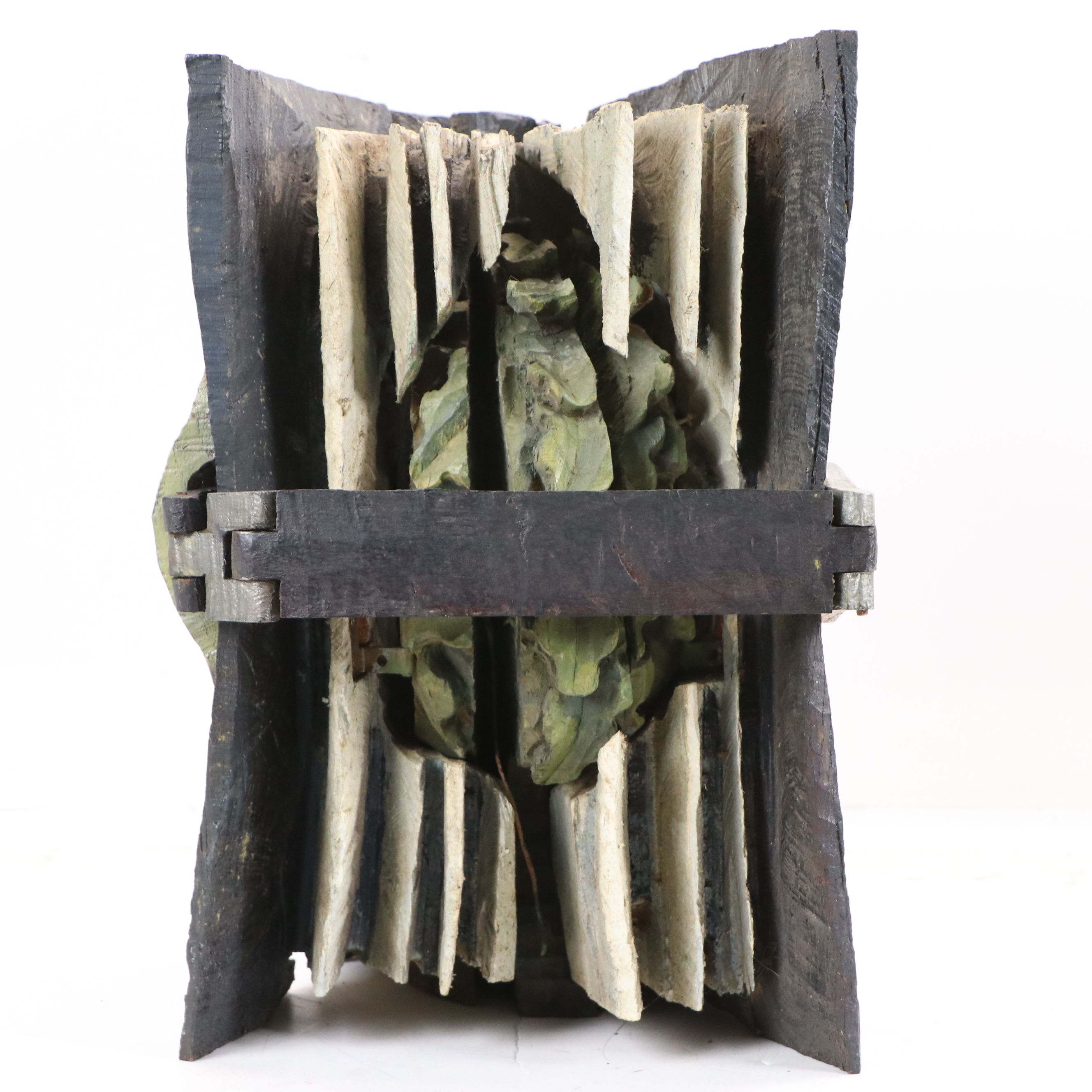 Hand-Carved Wooden Folk Art Pop-Up Book Sculpture with Tree, 20th Century