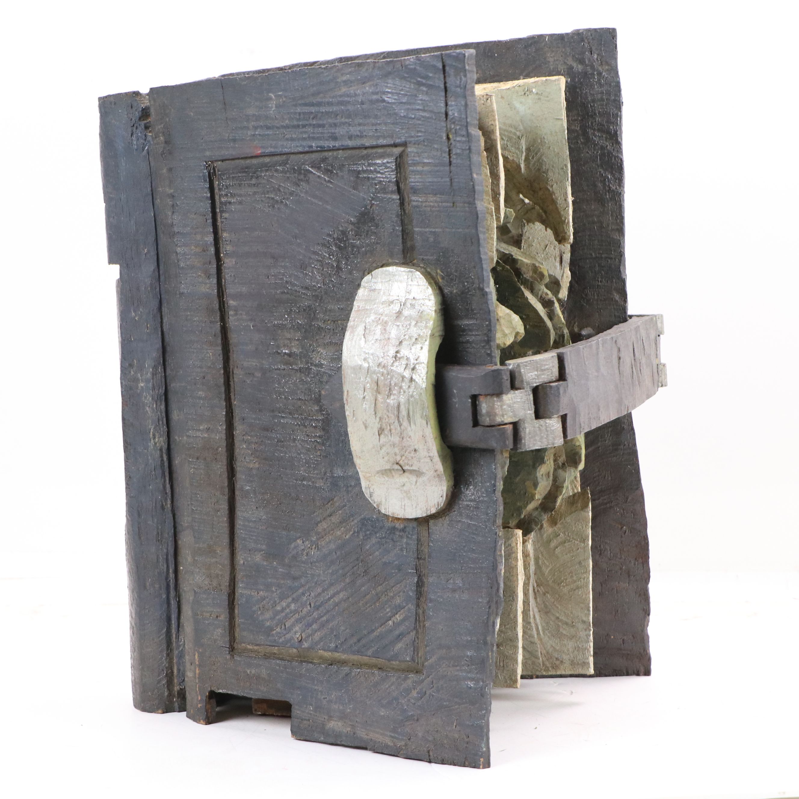 Hand-Carved Wooden Folk Art Pop-Up Book Sculpture with Tree, 20th Century