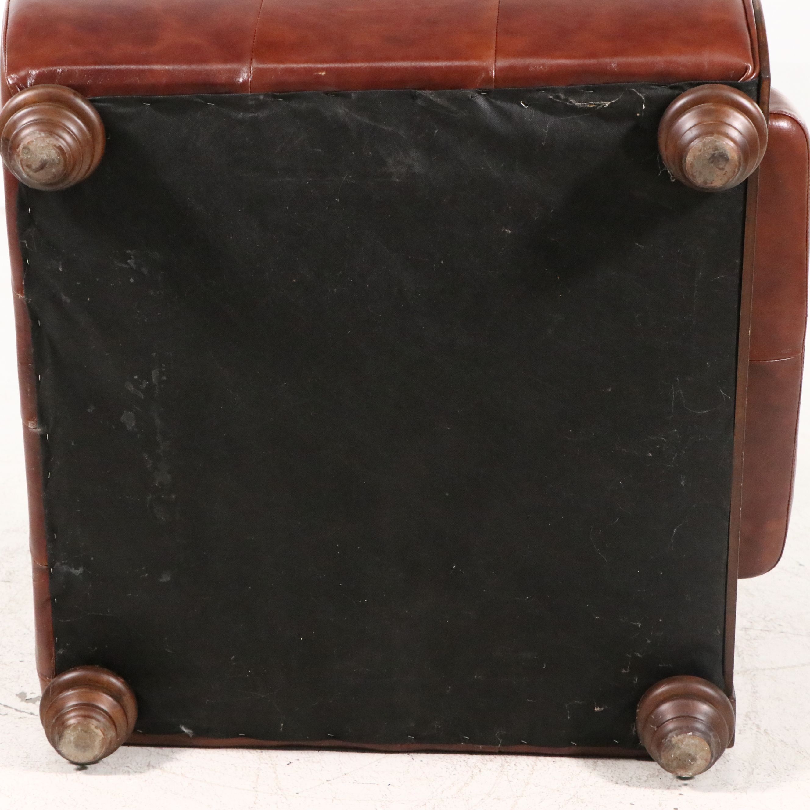 Contemporary Mediterranean Style Leather Club Chair with Ornate Wood Trim