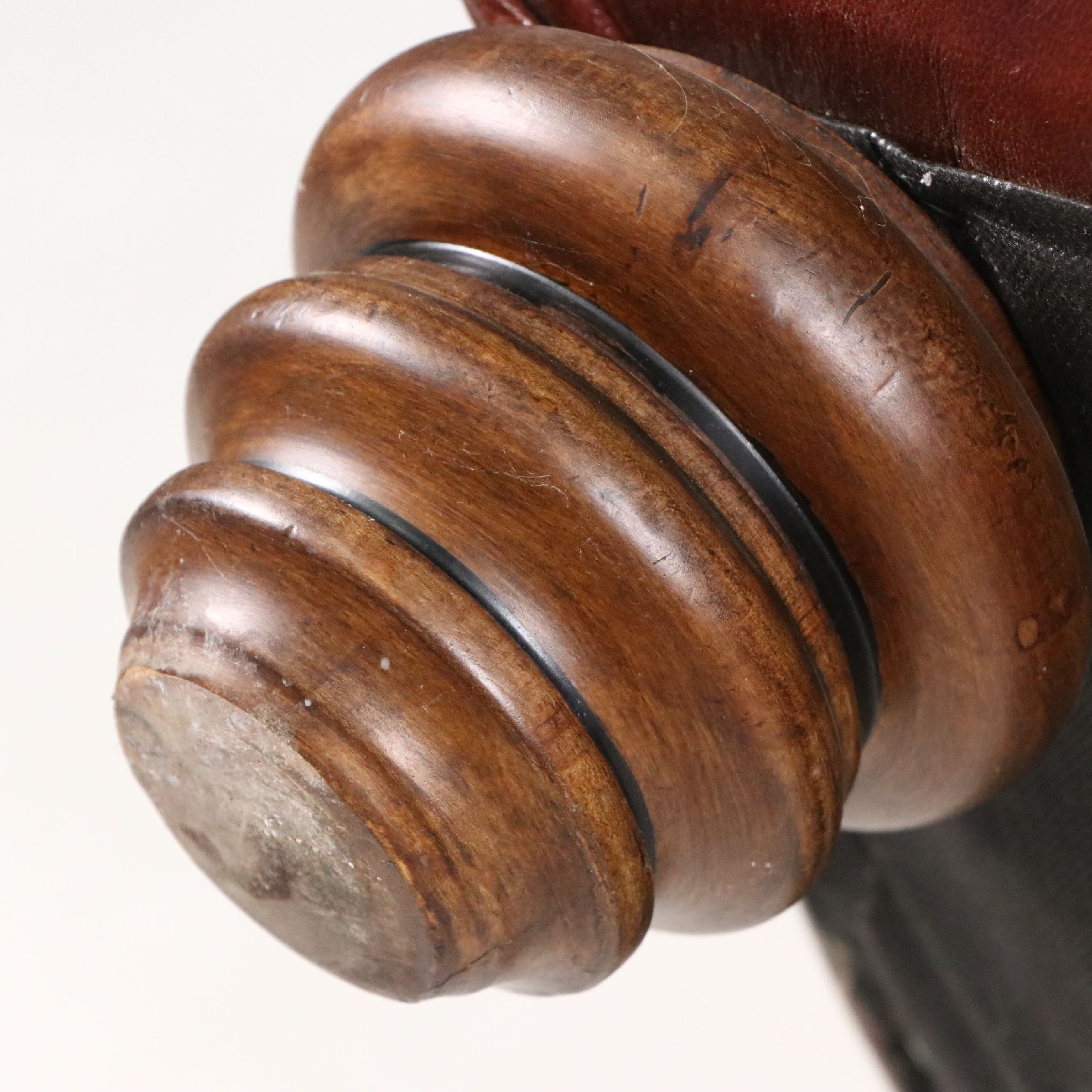 Contemporary Mediterranean Style Leather Club Chair with Ornate Wood Trim