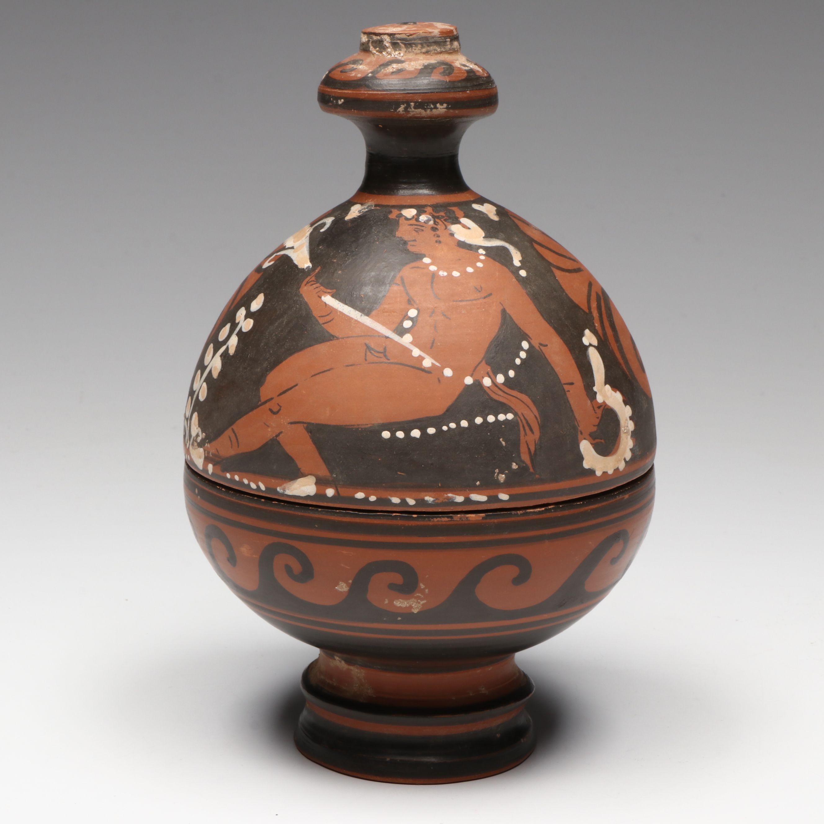 Greek Apulian Red Figure Style Covered Pyxis