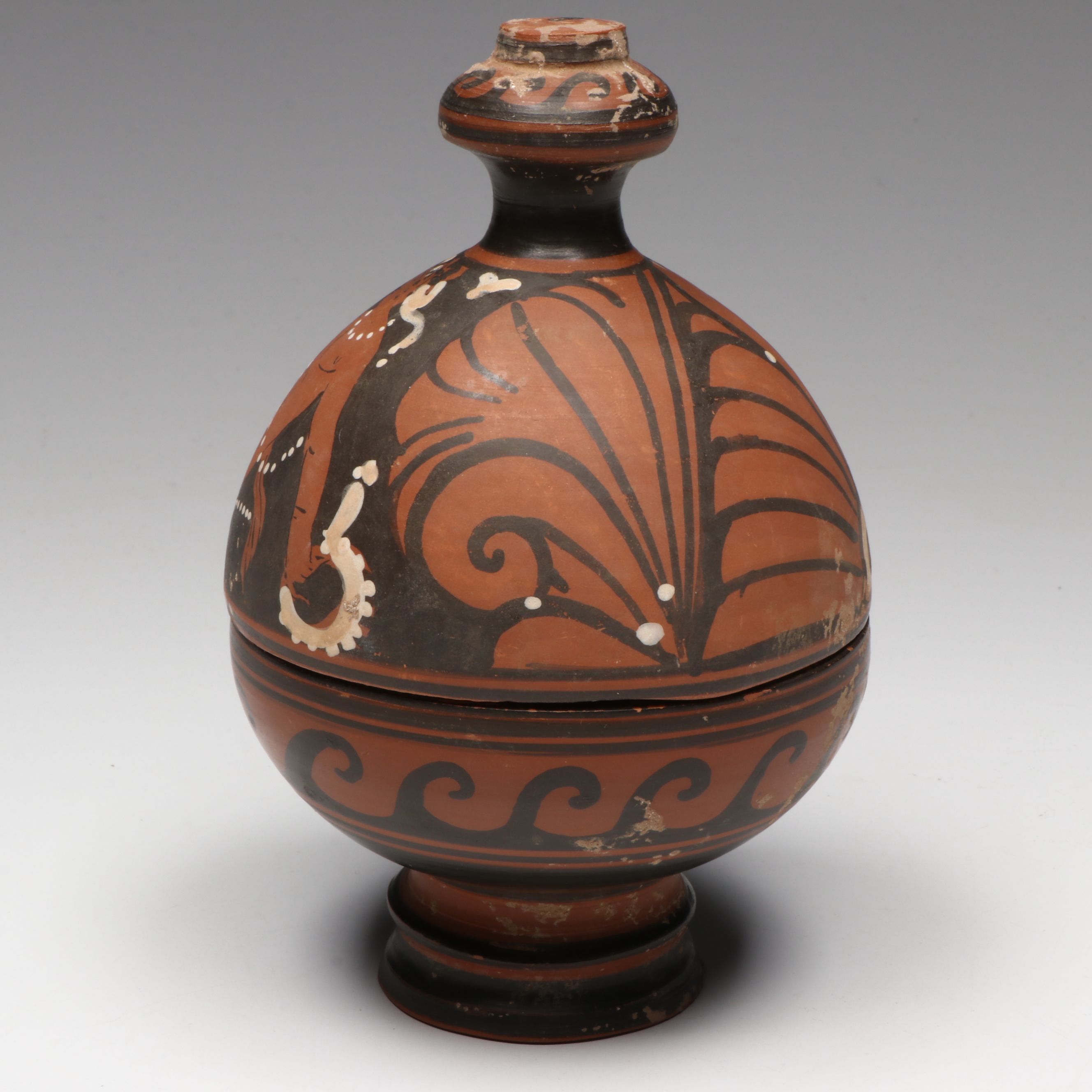 Greek Apulian Red Figure Style Covered Pyxis