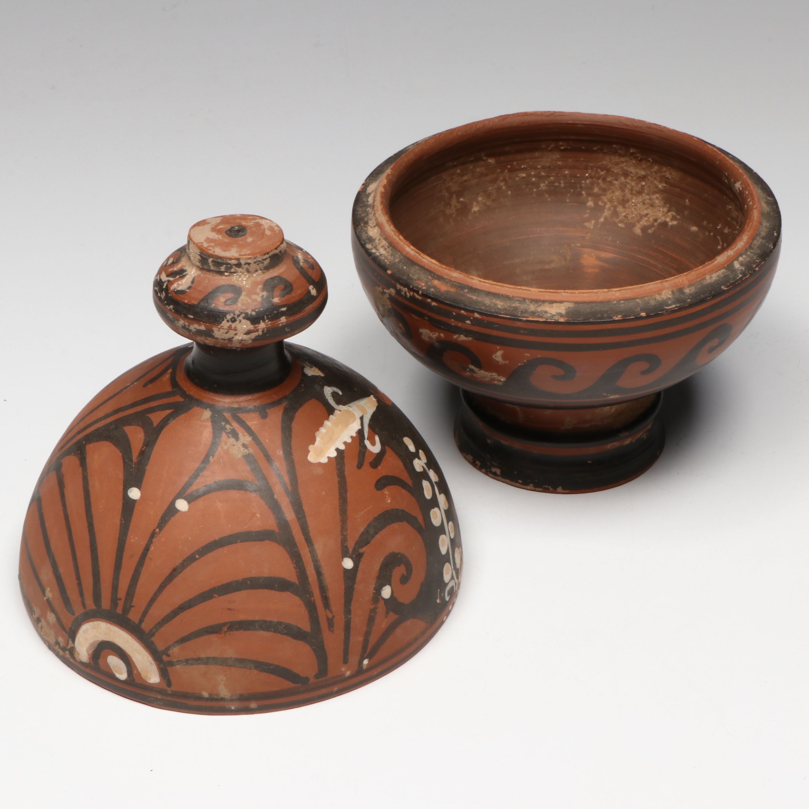 Greek Apulian Red Figure Style Covered Pyxis