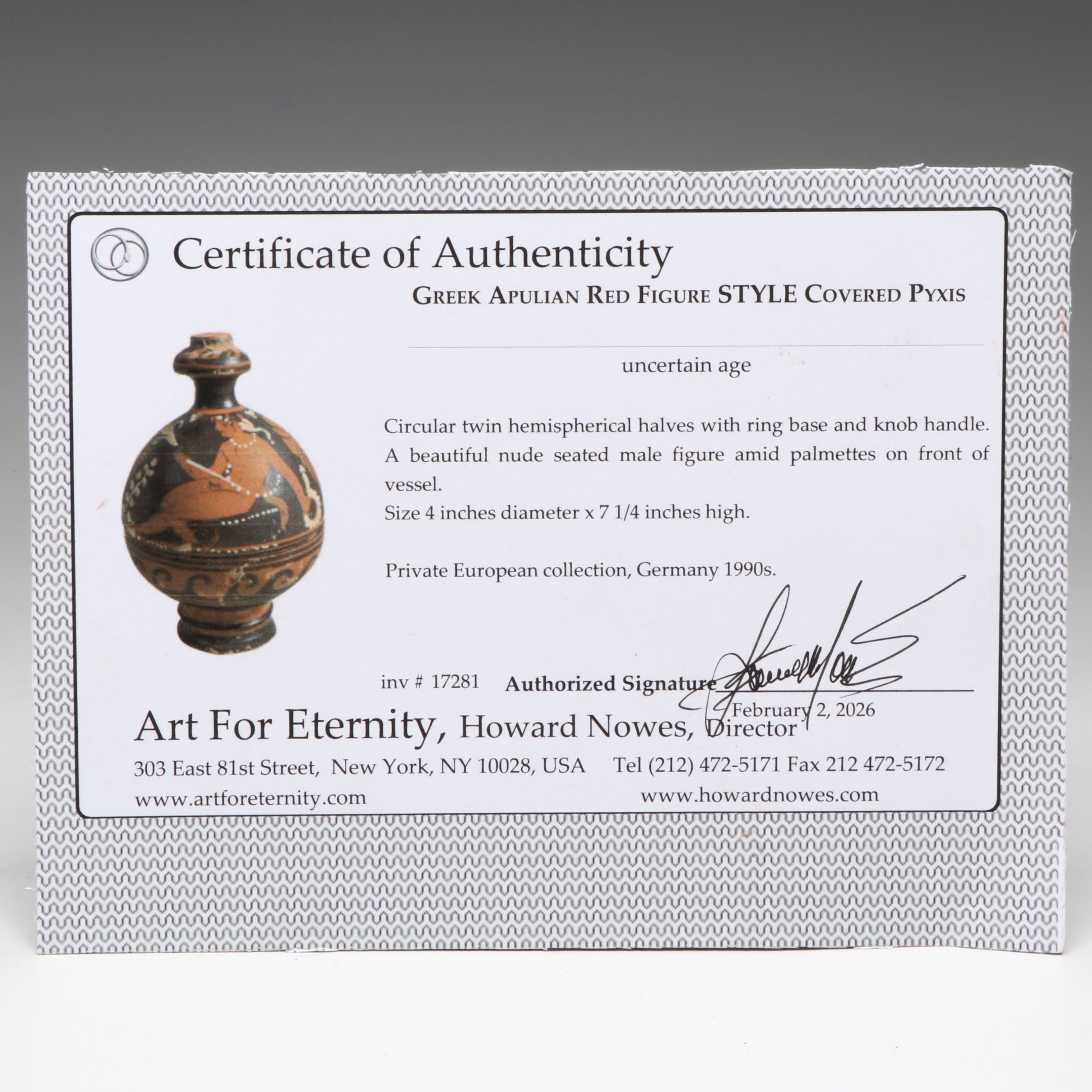 Greek Apulian Red Figure Style Covered Pyxis