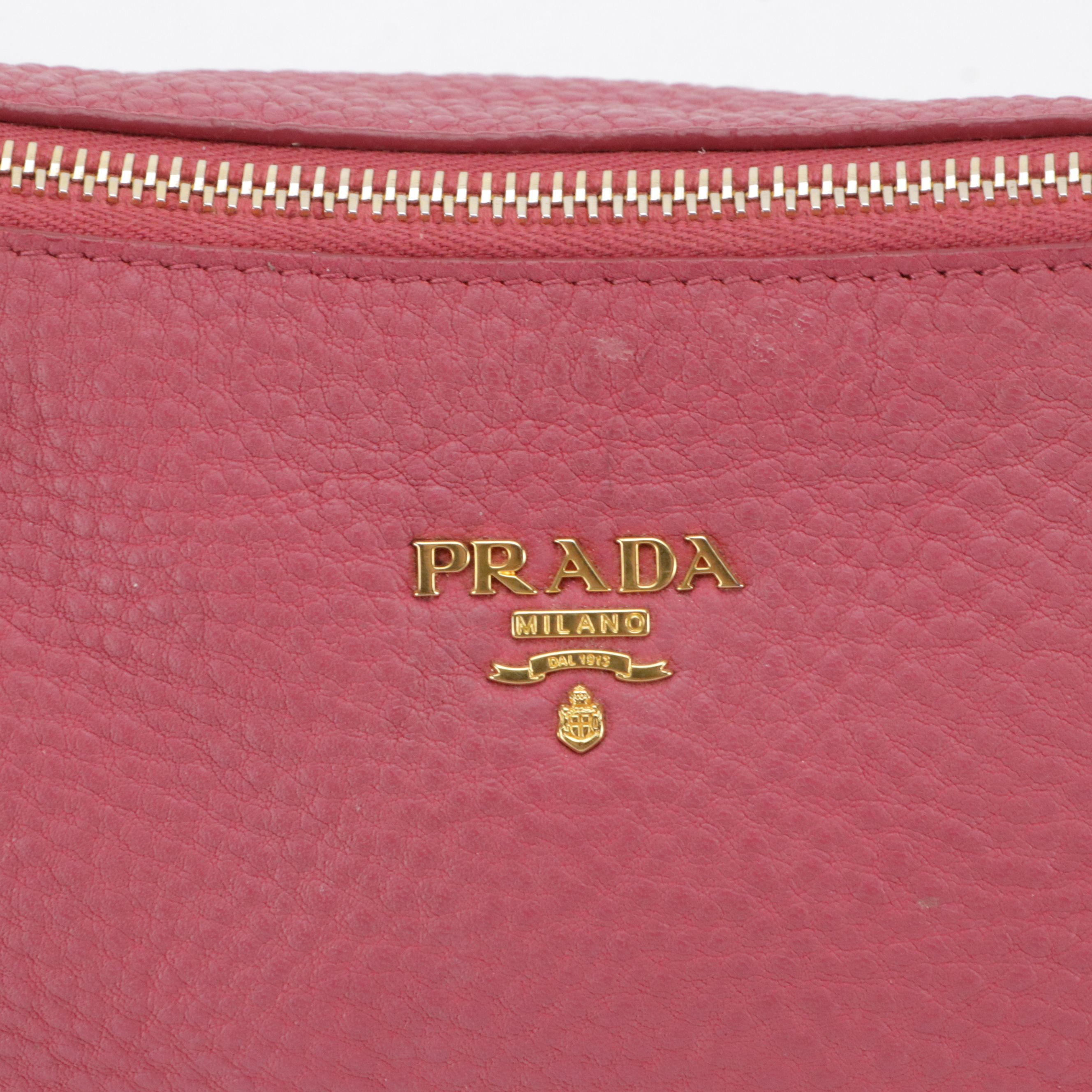 Prada Mini Zippered Shoulder Bag in Pink Vitello Daino Leather