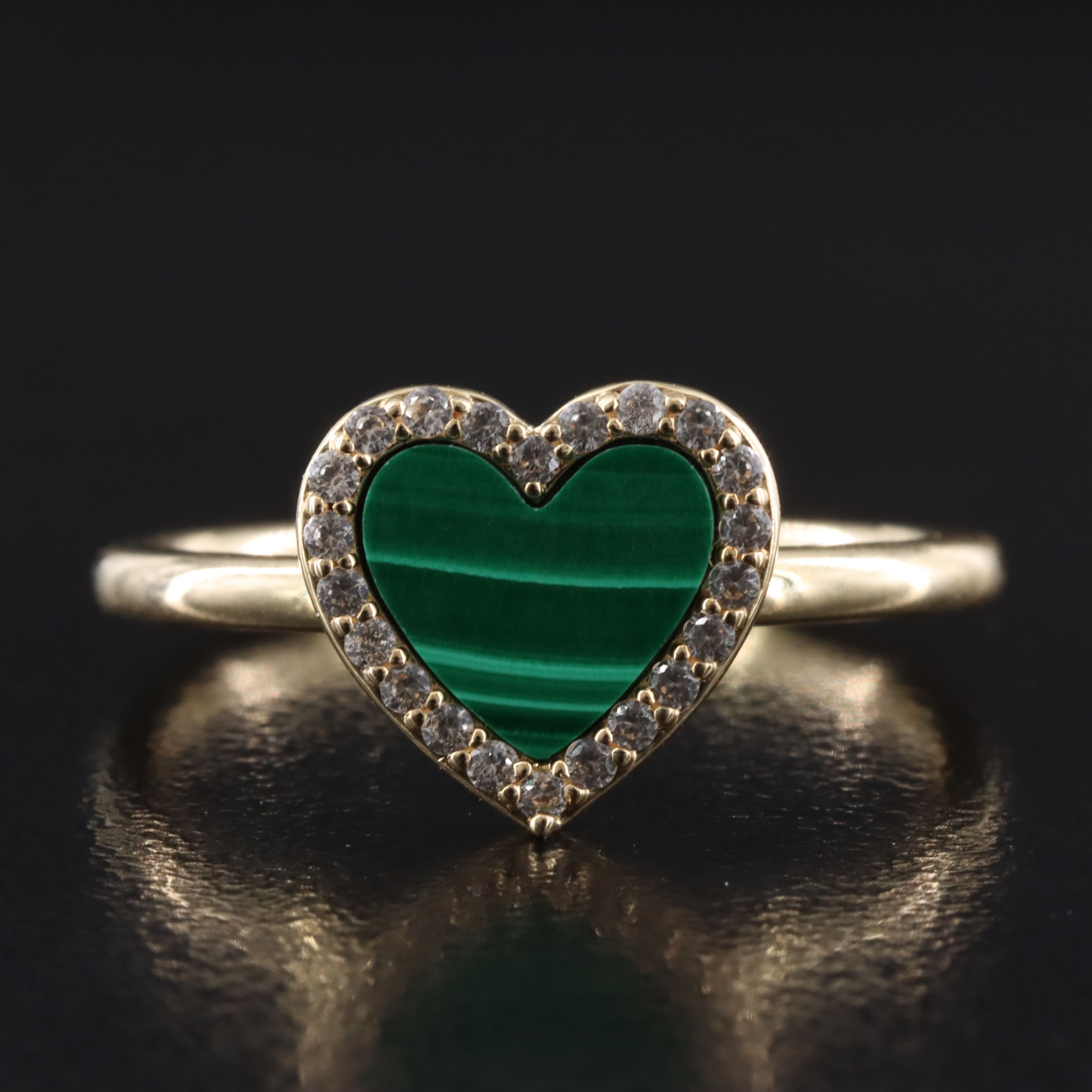 10K Malachite and White Sapphire Heart Ring