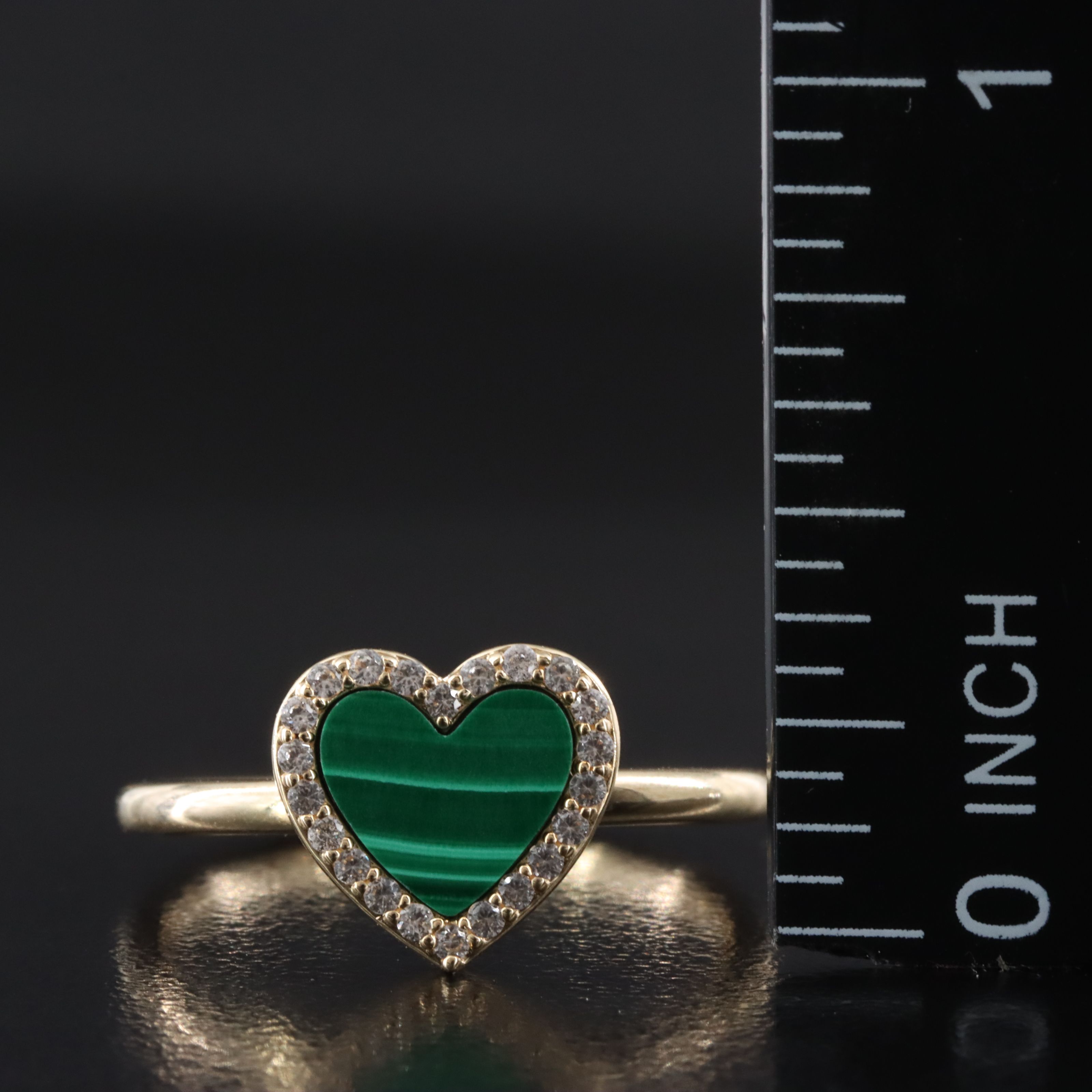 10K Malachite and White Sapphire Heart Ring