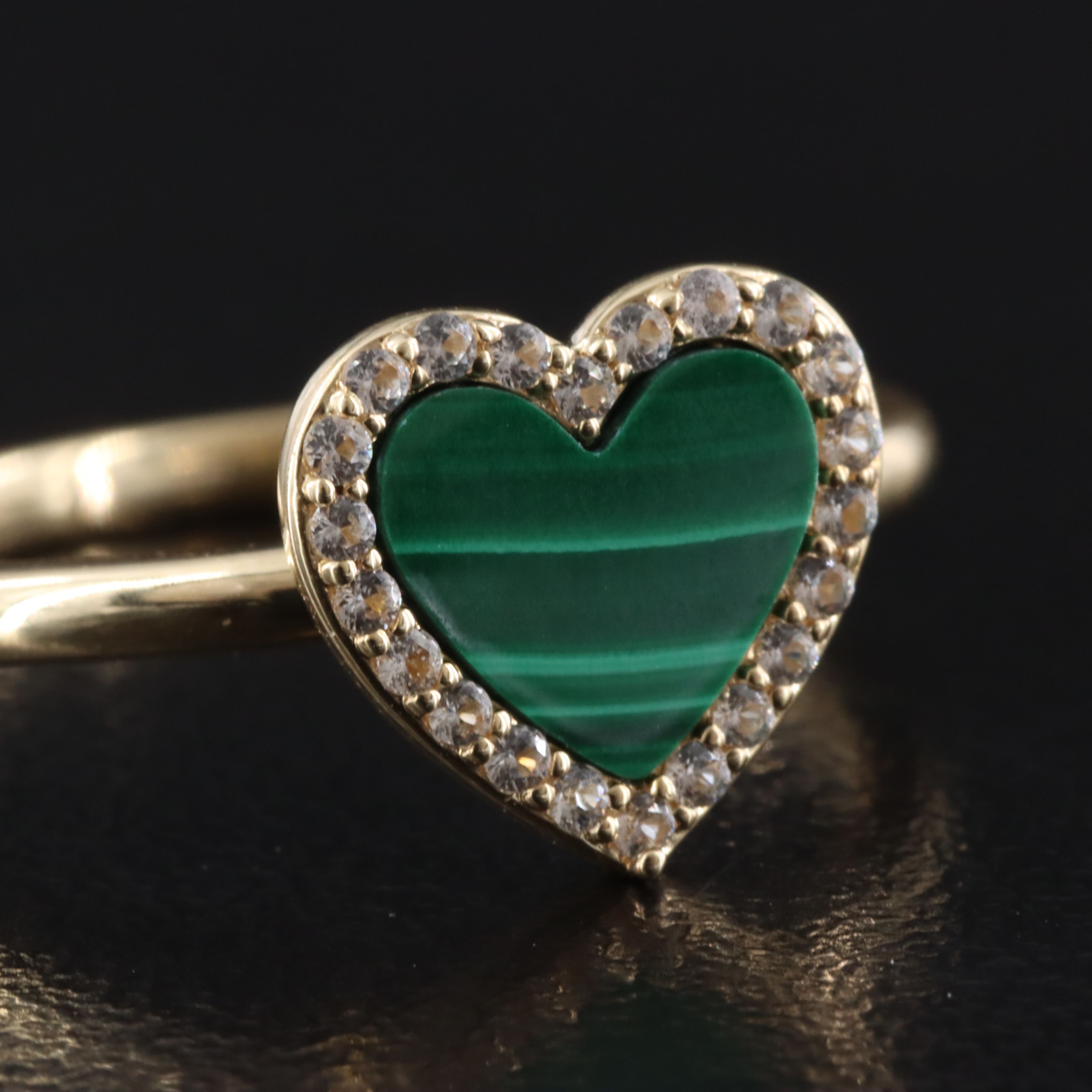 10K Malachite and White Sapphire Heart Ring