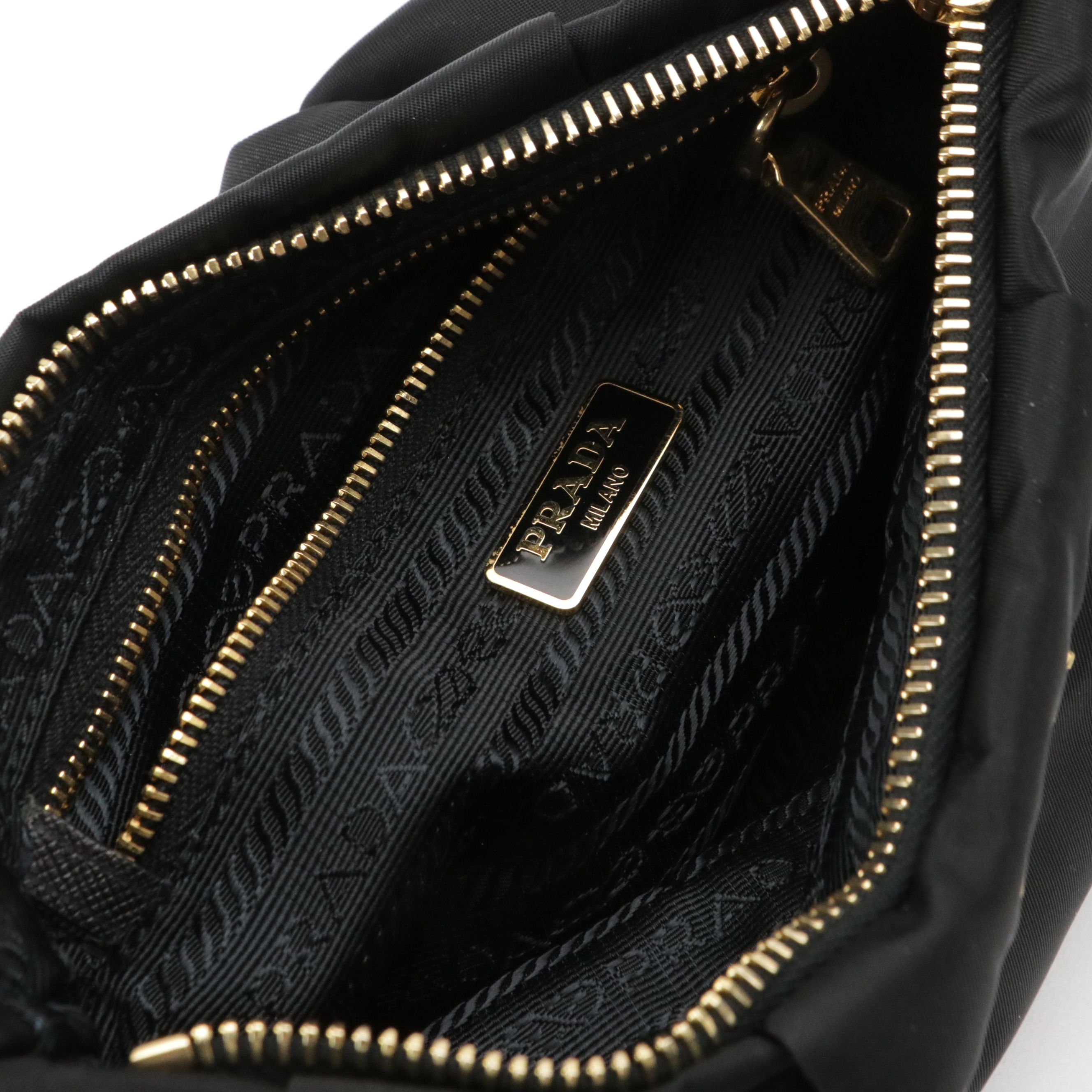Prada Pleated Wristlet Clutch in Black Tessuto Nylon and Leather