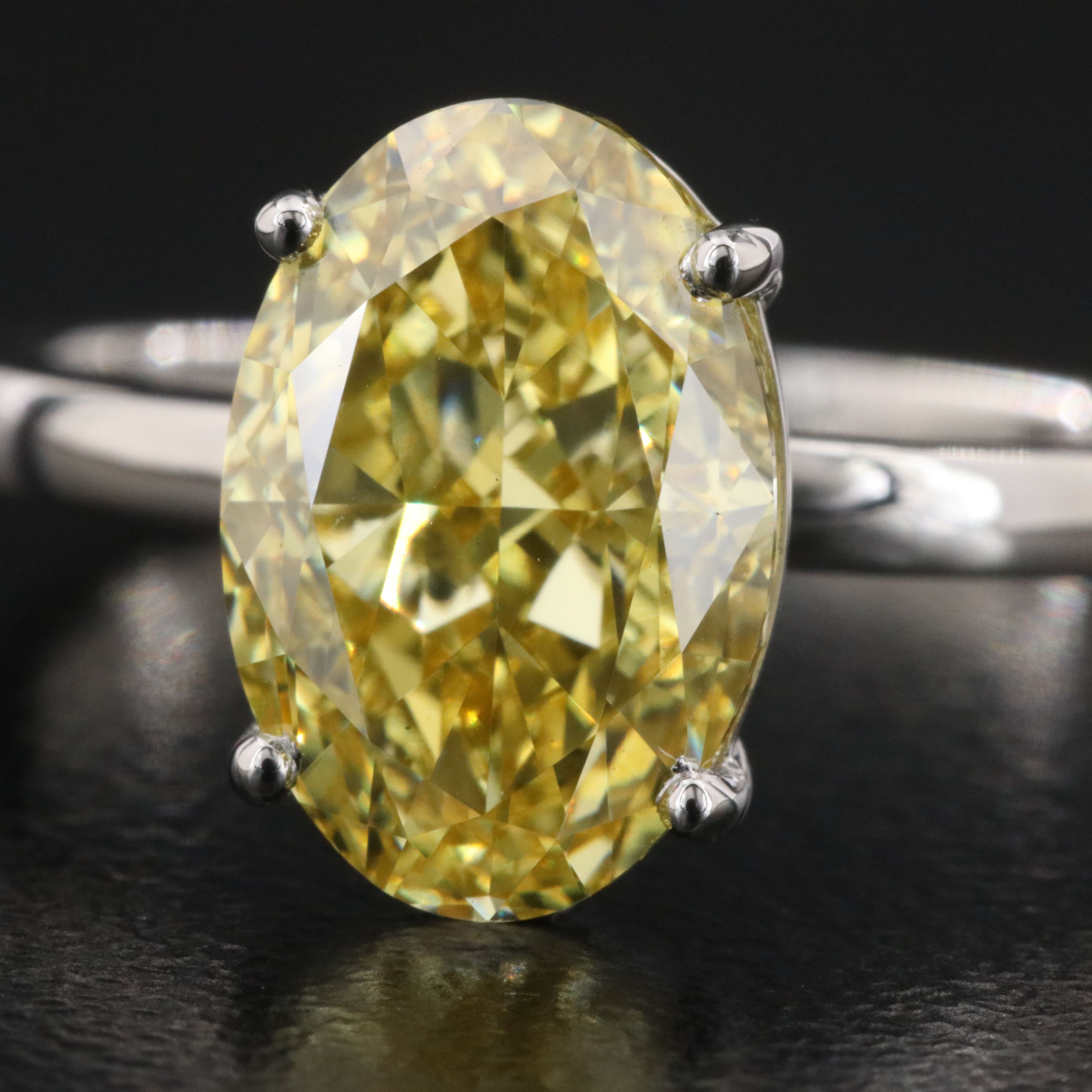 Platinum 3.07 CT Lab Grown Fancy Vivid Yellow Diamond Ring with IGI Report