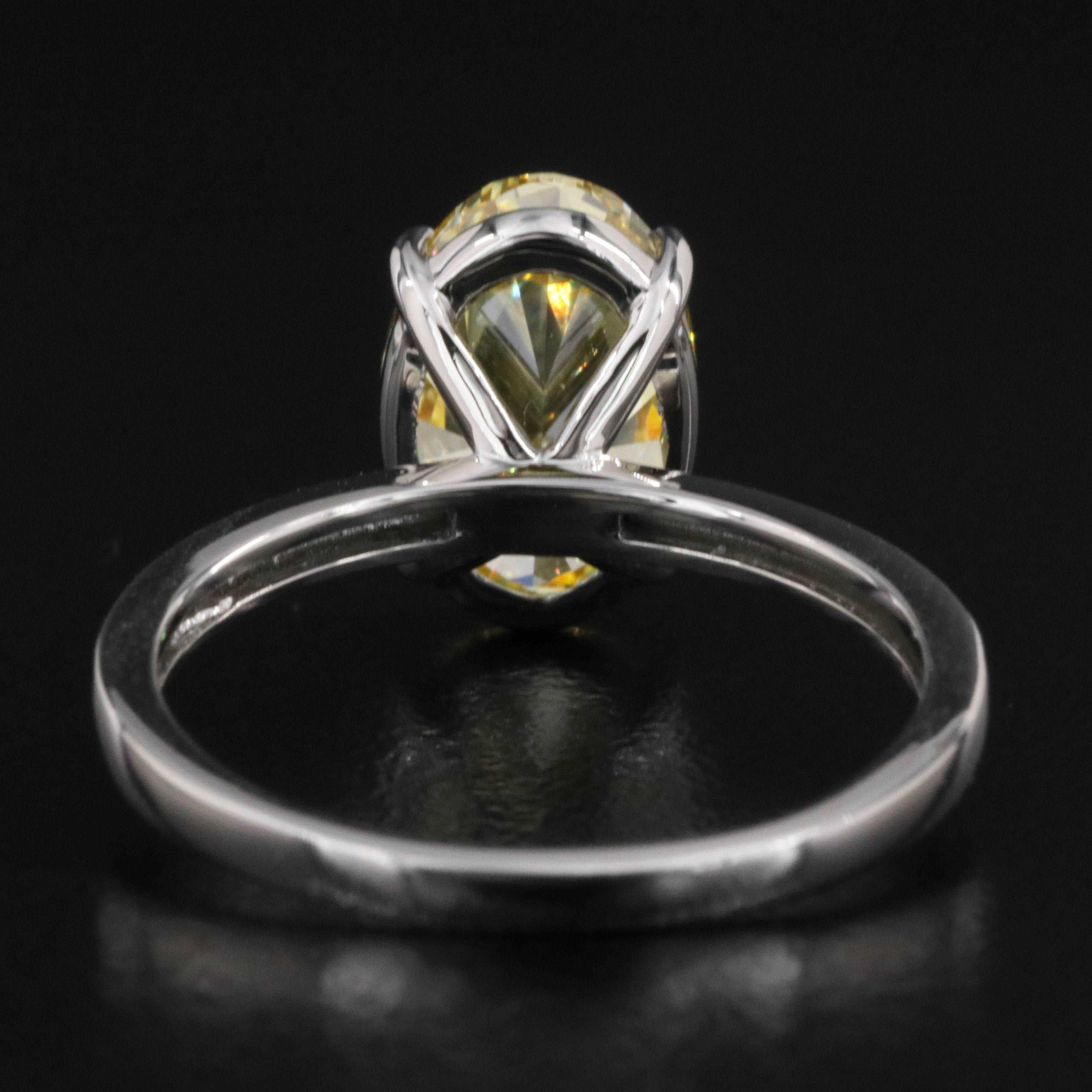Platinum 3.07 CT Lab Grown Fancy Vivid Yellow Diamond Ring with IGI Report