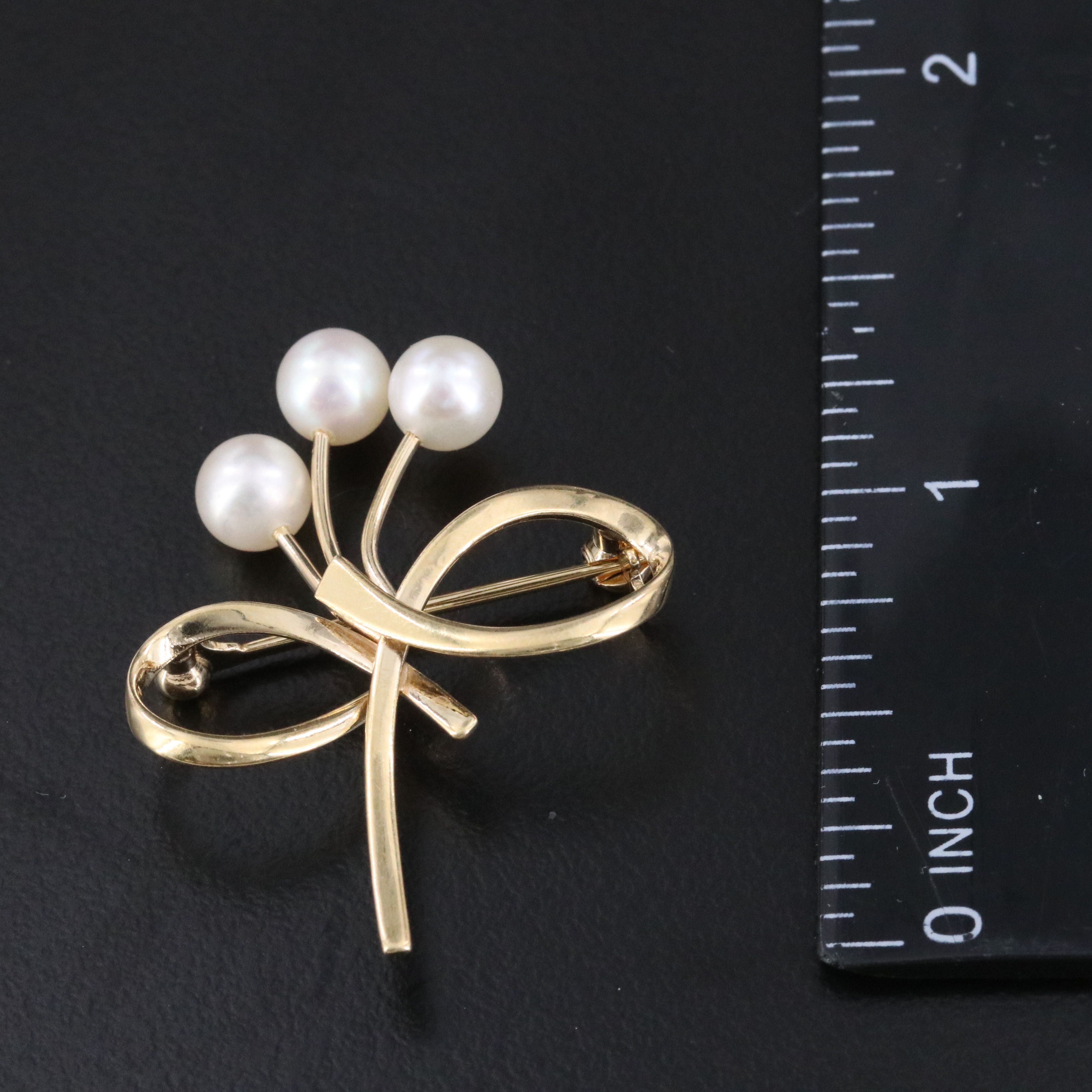 Mikimoto 14K Pearl Bow Brooch