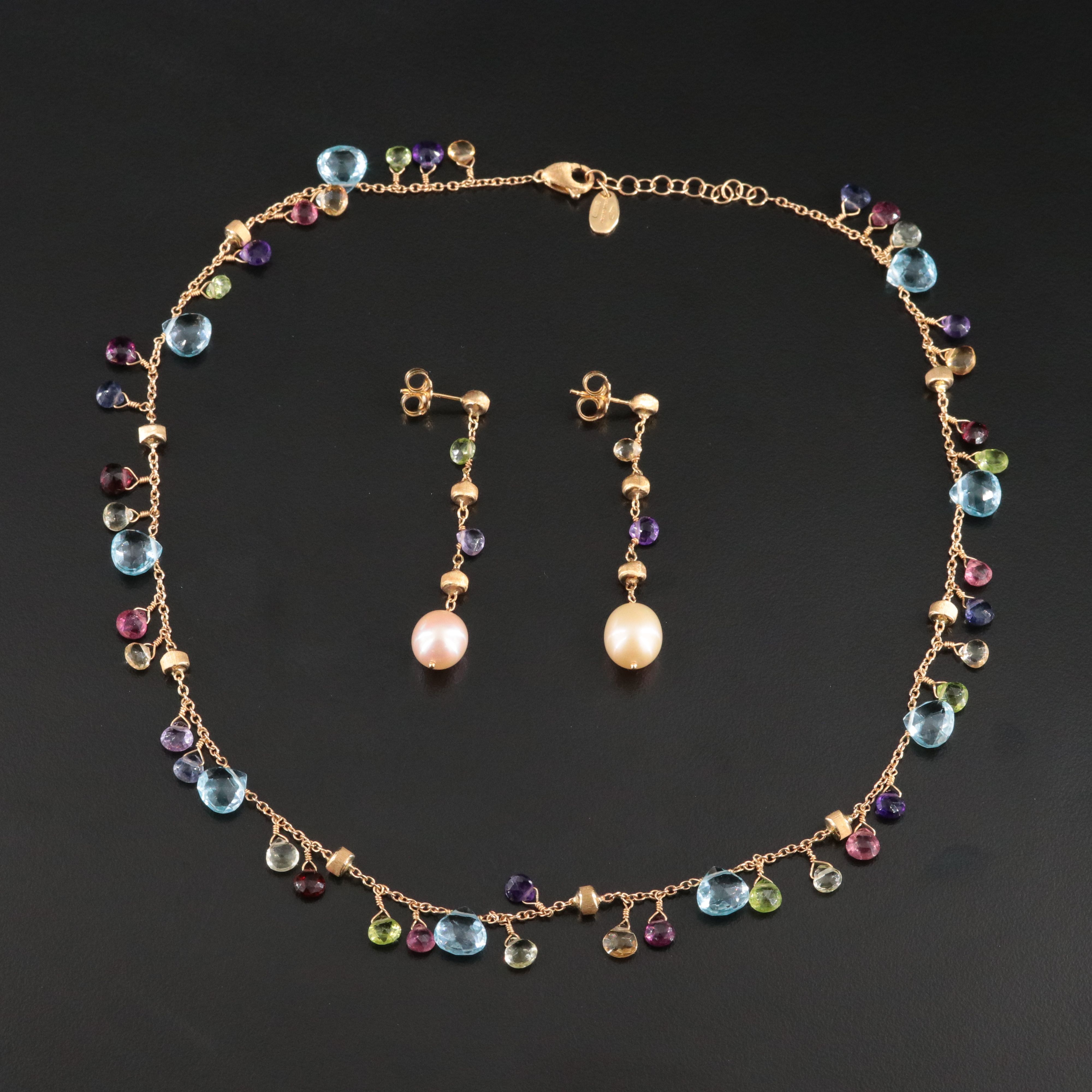 Marco Bicego Paradise 18K Gemstone Necklace and Drop Earrings