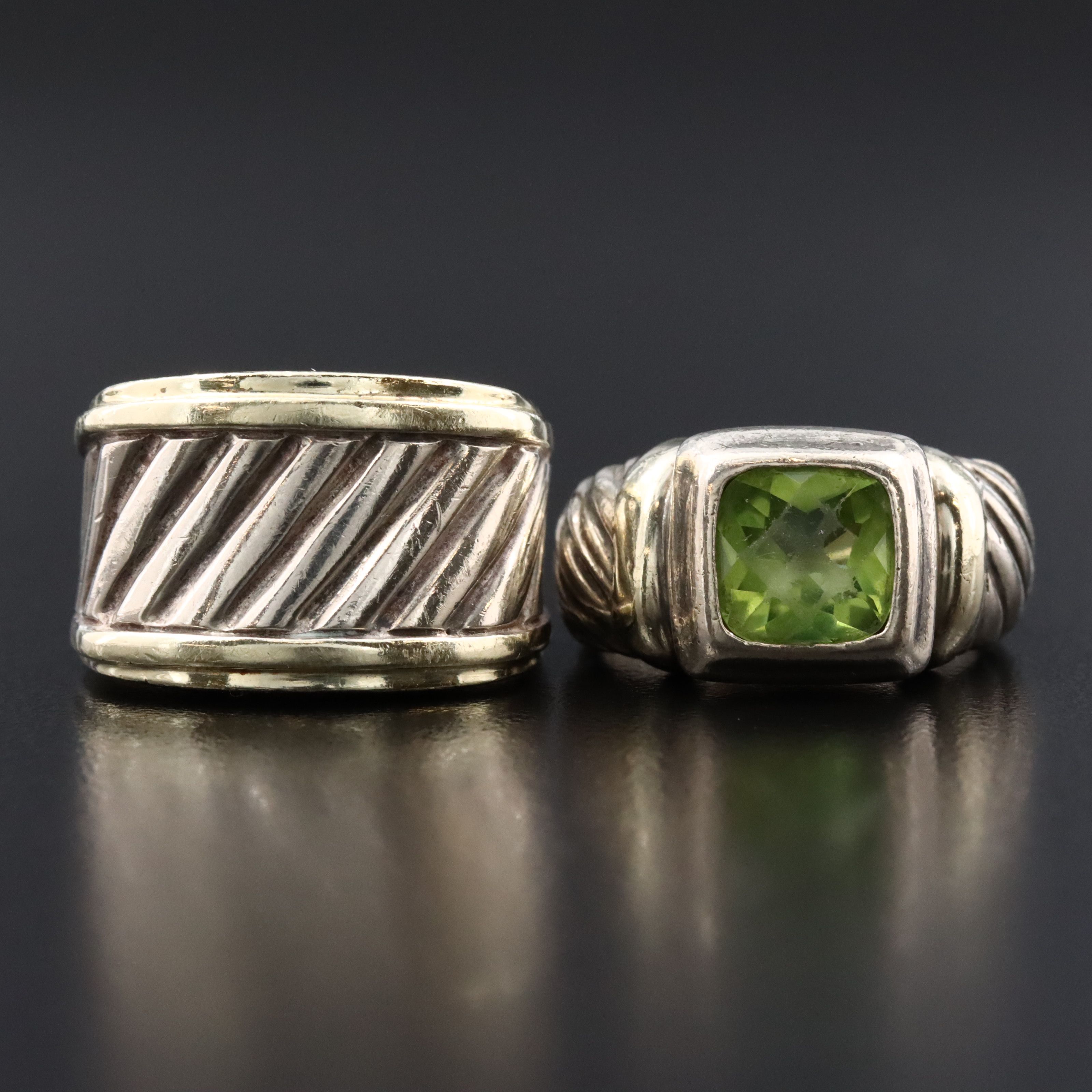 David Yurman Sterling Rings with 14K Accents and Peridot