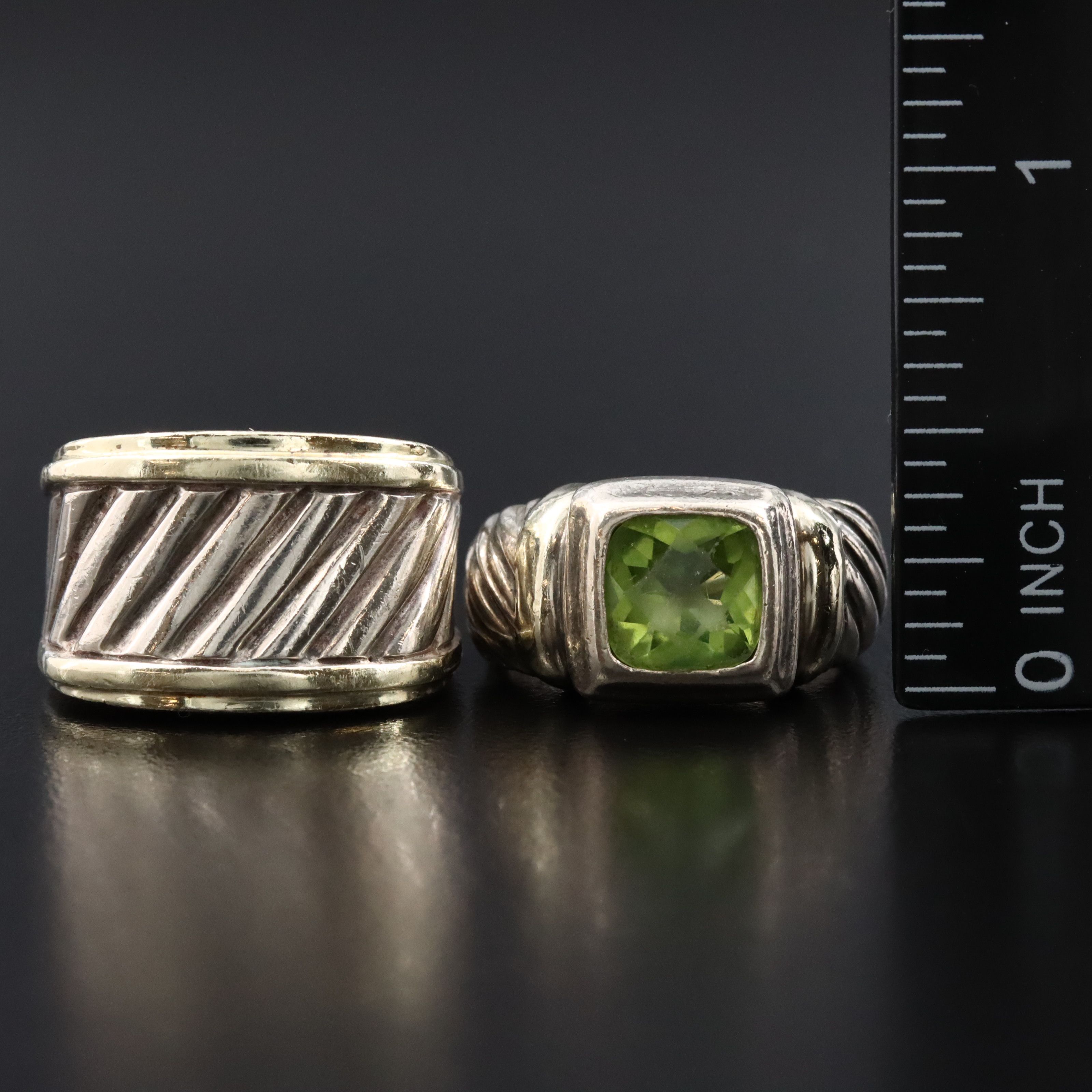 David Yurman Sterling Rings with 14K Accents and Peridot