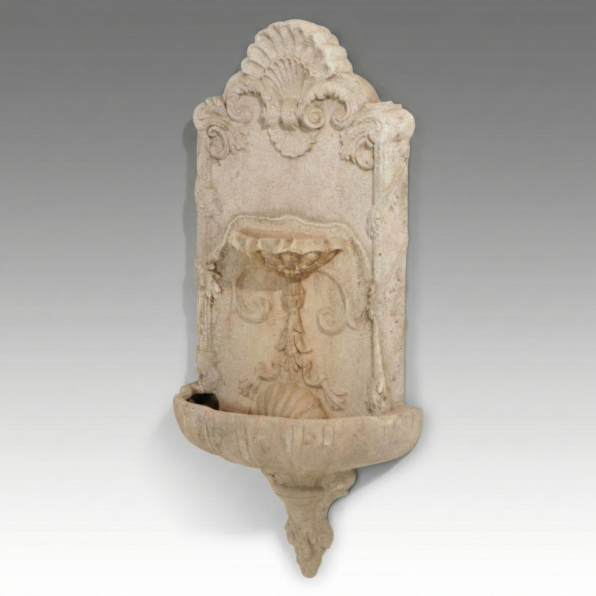 Baroque Style Composite Stone Wall Mount Outdoor Fountain