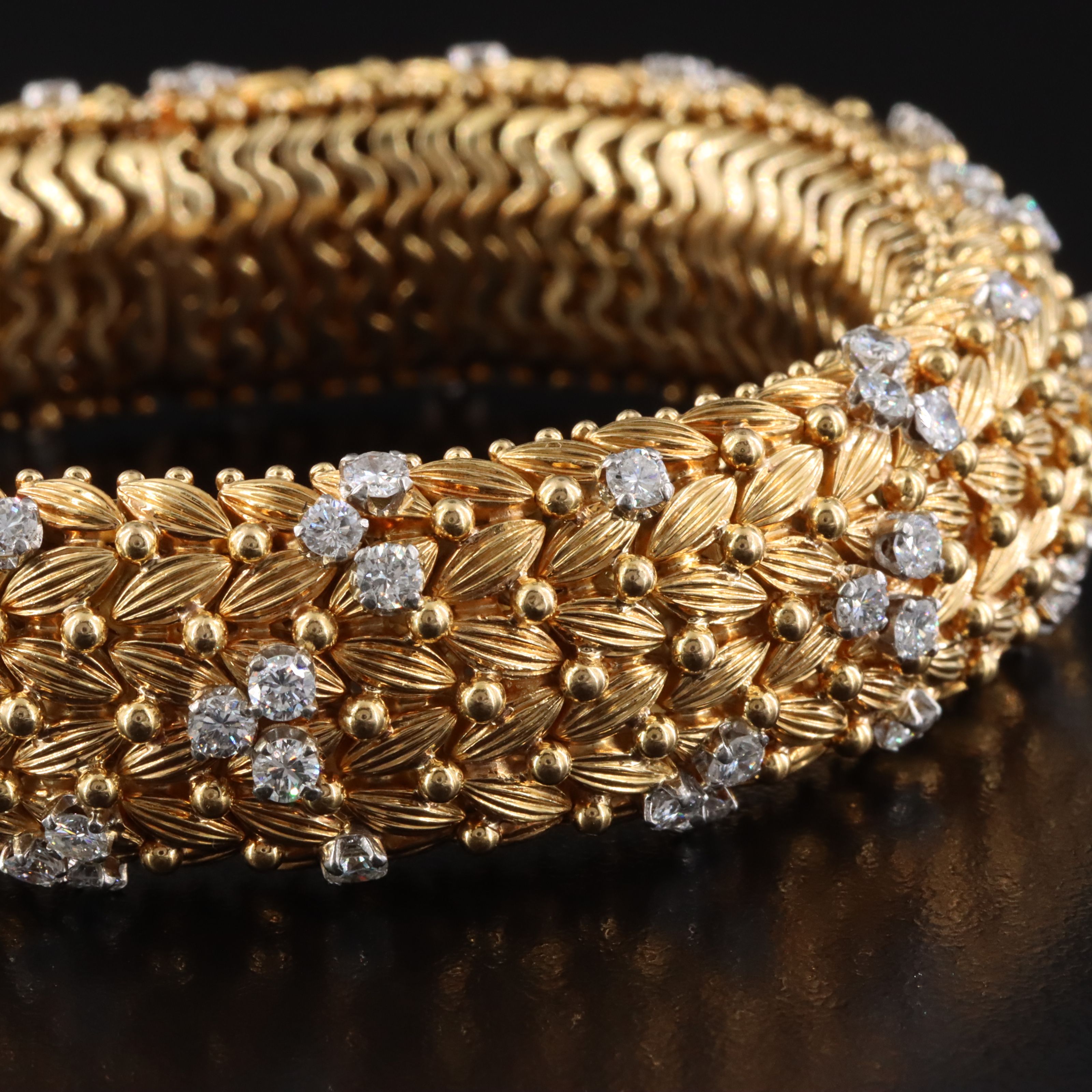 Van Cleef & Arpels 18K 5.28 CTW Diamond Fluted Bracelet 1960's