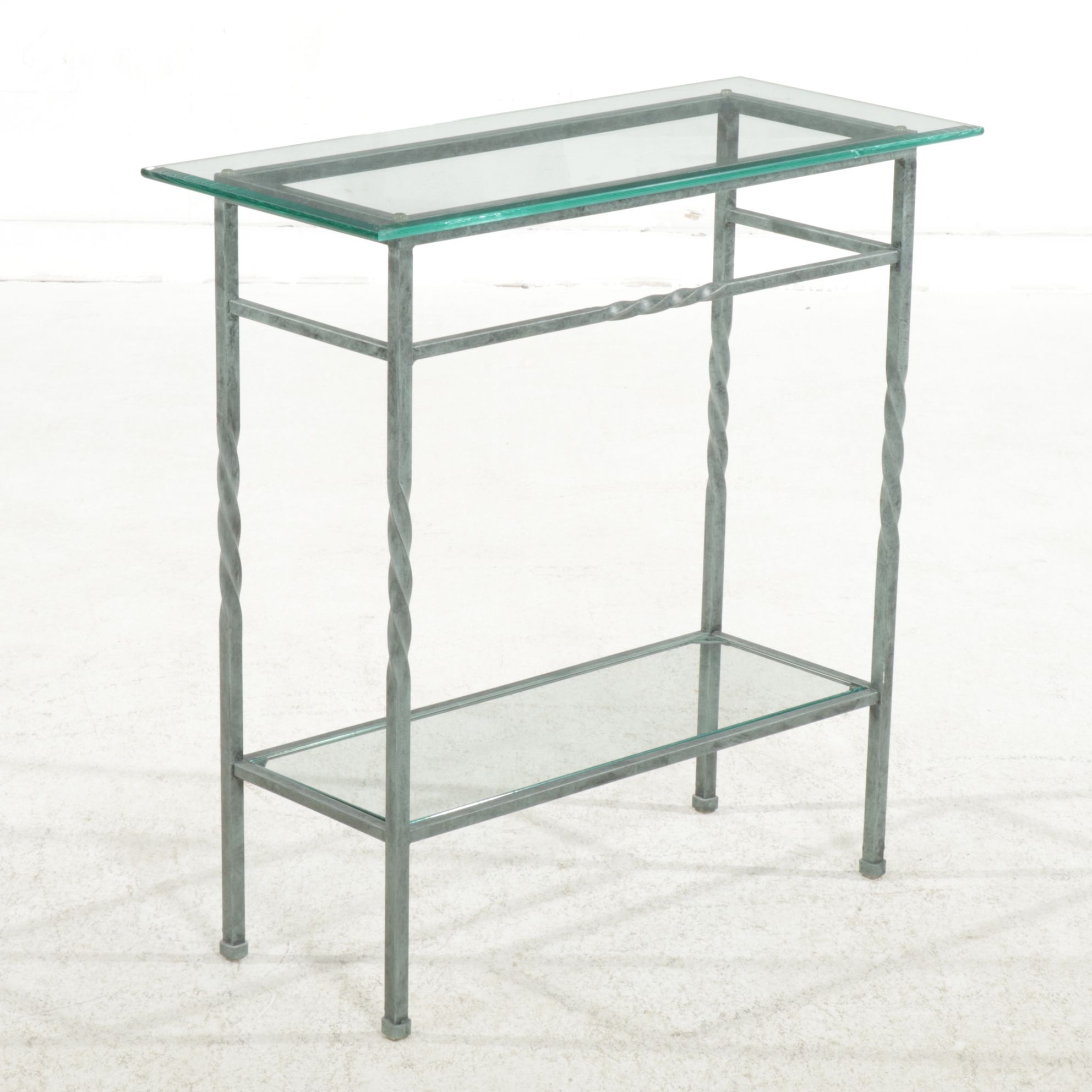 Metal Hall Table with Twist Legs and Beveled Glass Top
