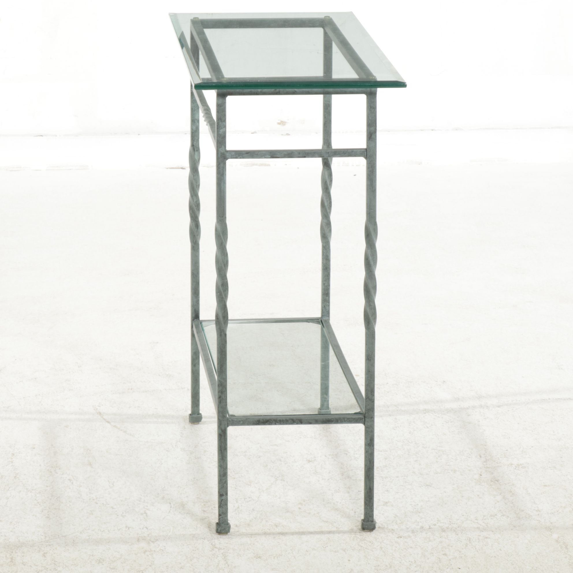 Metal Hall Table with Twist Legs and Beveled Glass Top