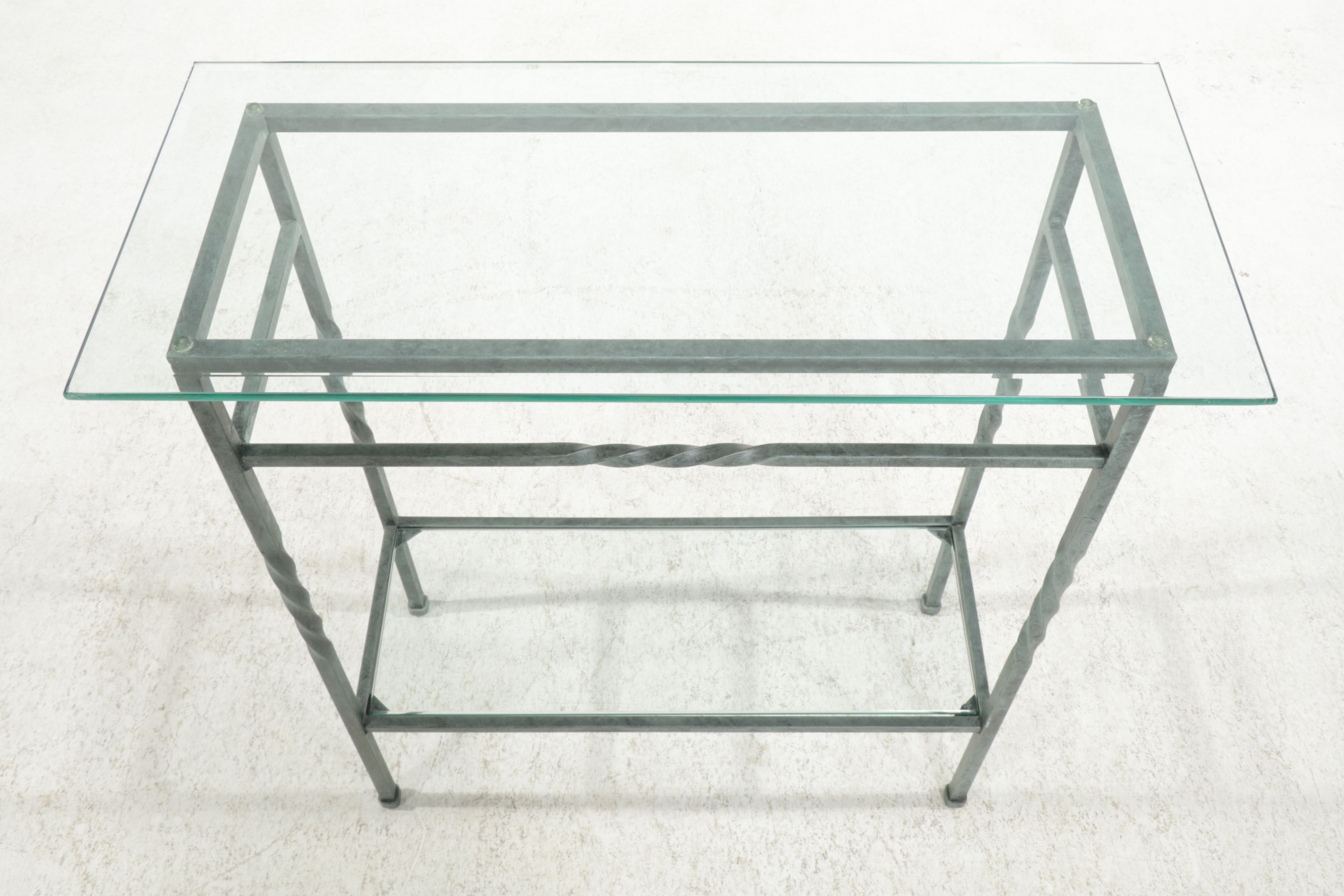 Metal Hall Table with Twist Legs and Beveled Glass Top