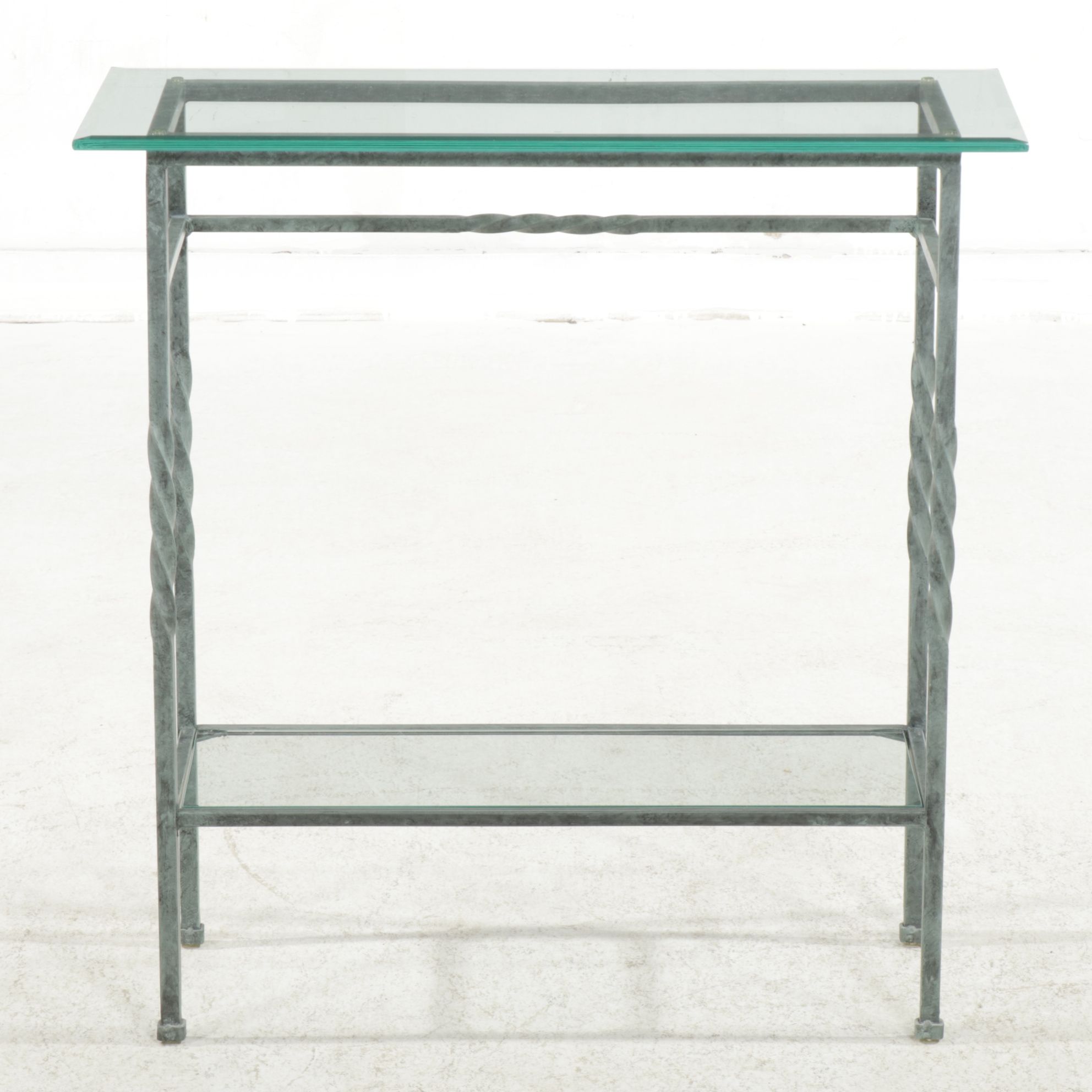 Metal Hall Table with Twist Legs and Beveled Glass Top