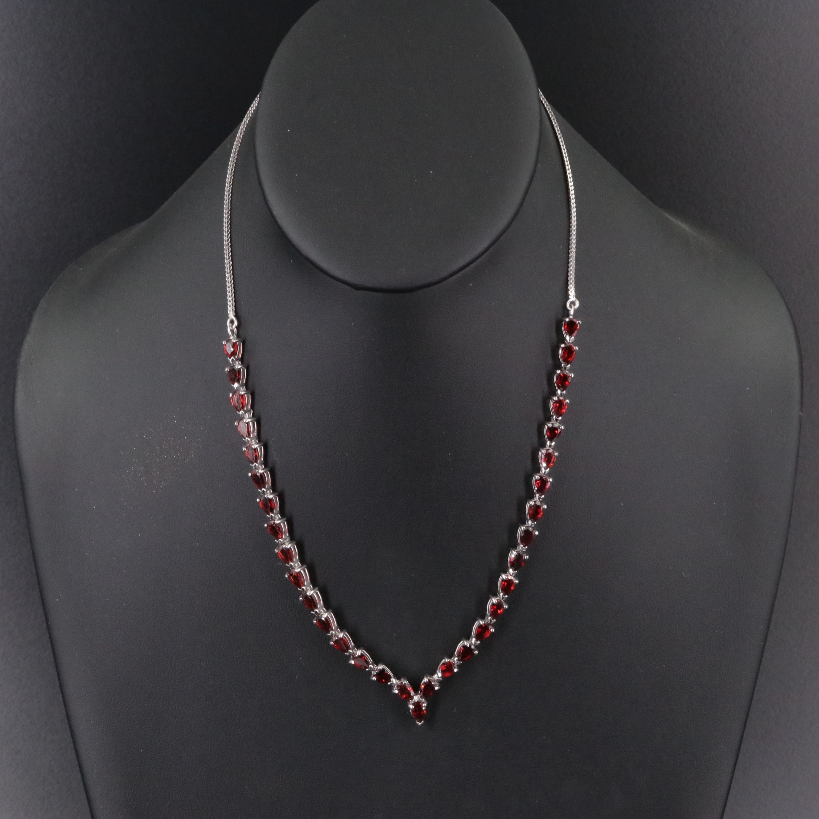 Sterling Garnet Chevron Necklace